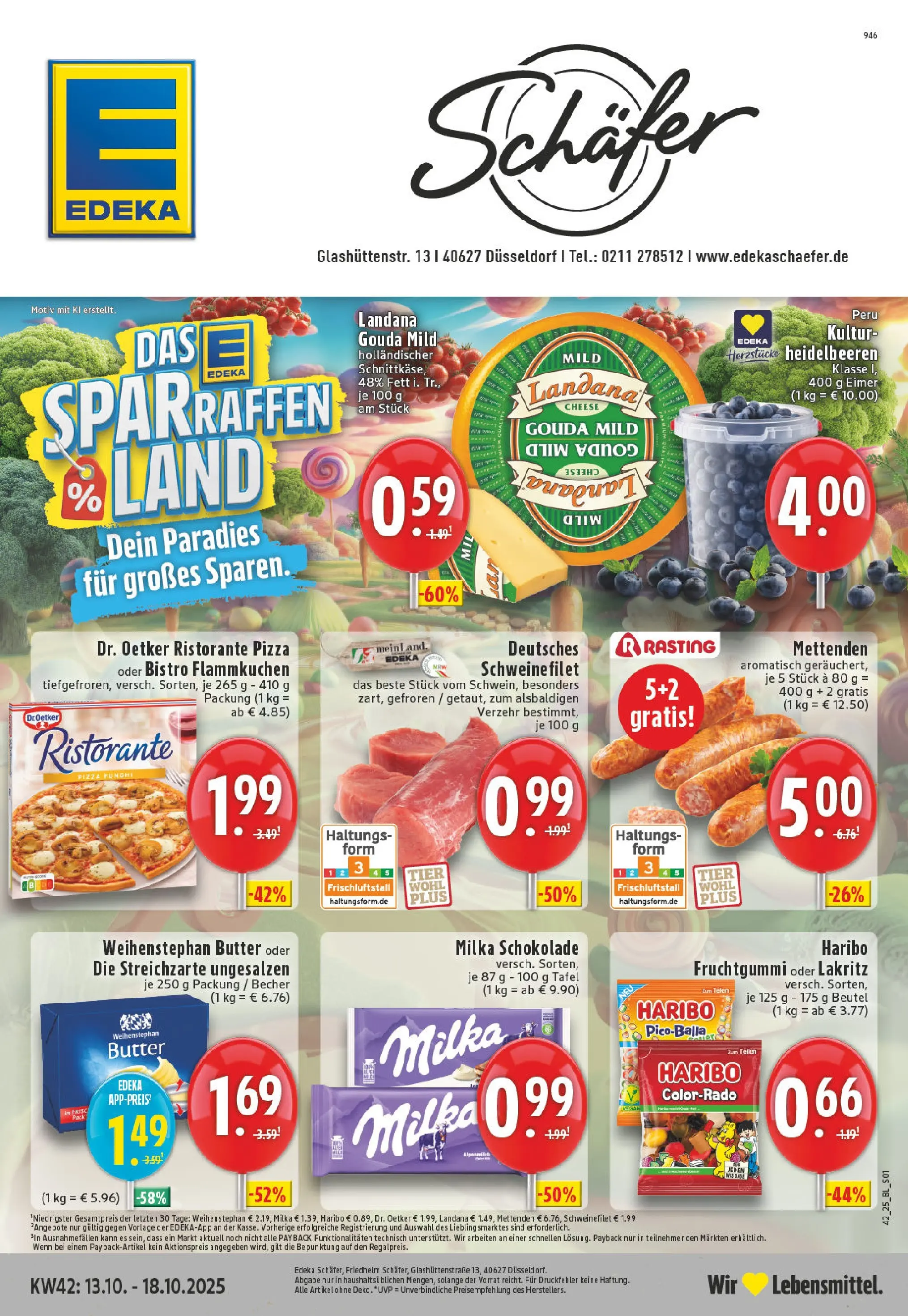 Edeka prospekt Düsseldorf	 (ab 13.10.2025) » Angebote Online | Seite: 1 | Produkte: Schokolade, Weihenstephan butter, Heidelbeeren, Schweinefilet
