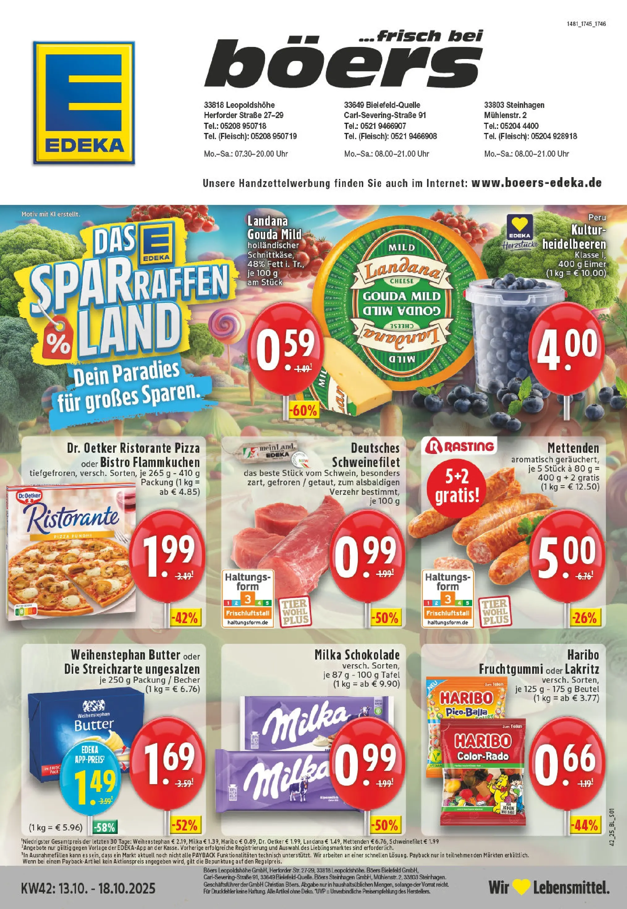 Edeka prospekt Bielefeld	 (ab 13.10.2025) » Angebote Online | Seite: 1 | Produkte: Haribo, Schokolade, Milka, Schweinefilet