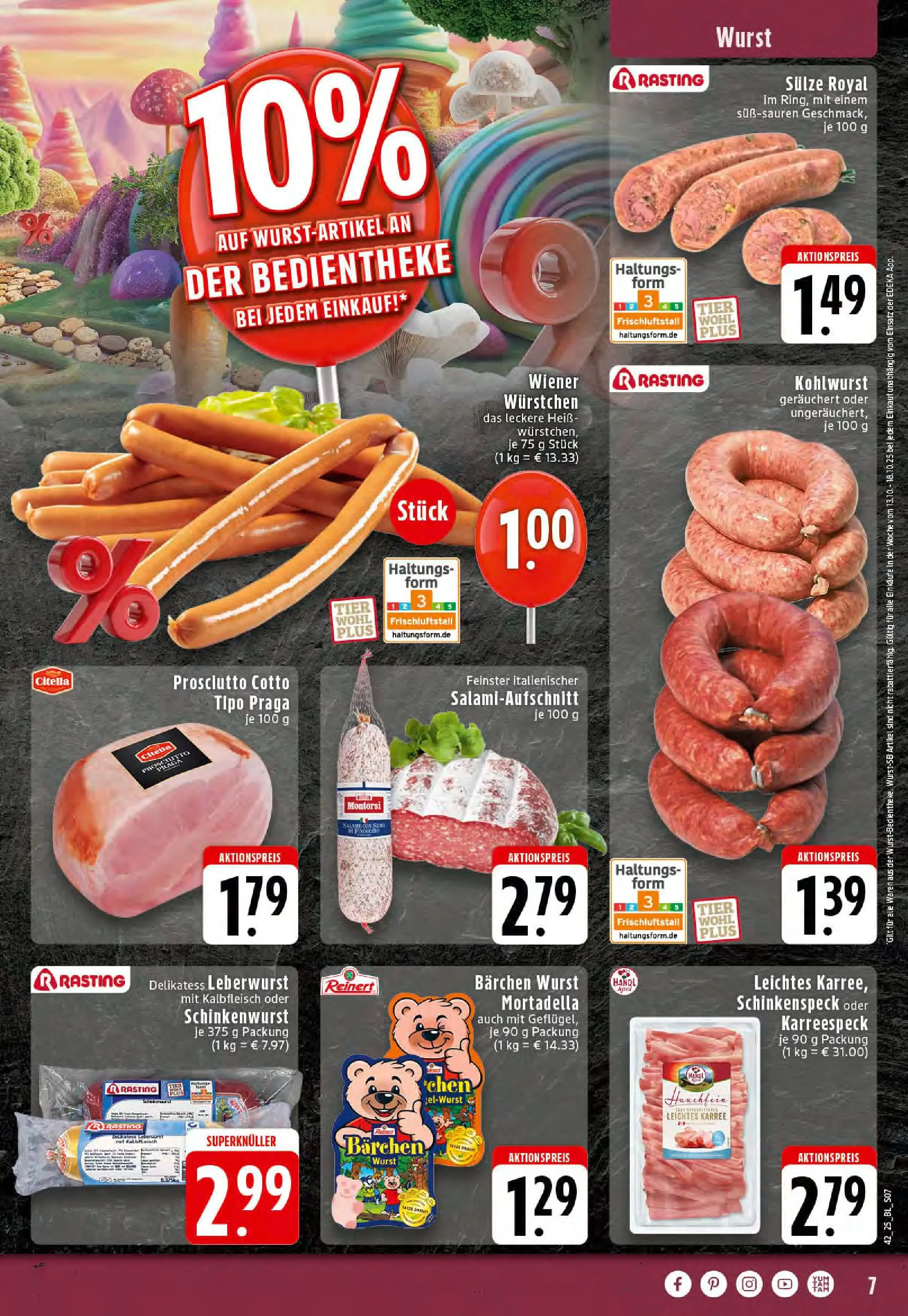 Edeka prospekt Stolberg	 (ab 13.10.2025) » Angebote Online | Seite: 7 | Produkte: Wiener wurstchen, Wurst, Salami