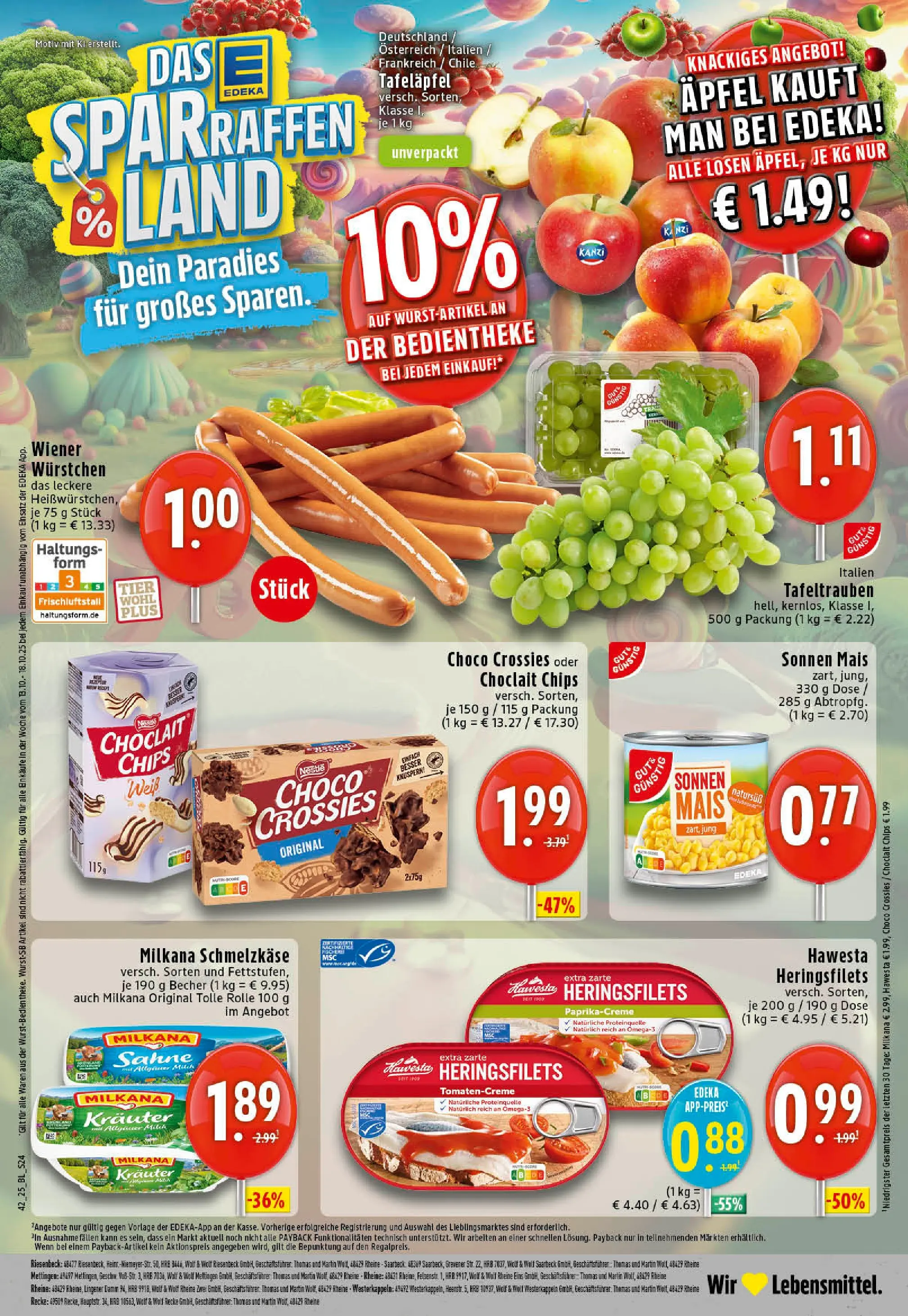Edeka prospekt Rheine	 (ab 13.10.2025) » Angebote Online | Seite: 24 | Produkte: Wiener wurstchen, Milkana, Chips, Sahne
