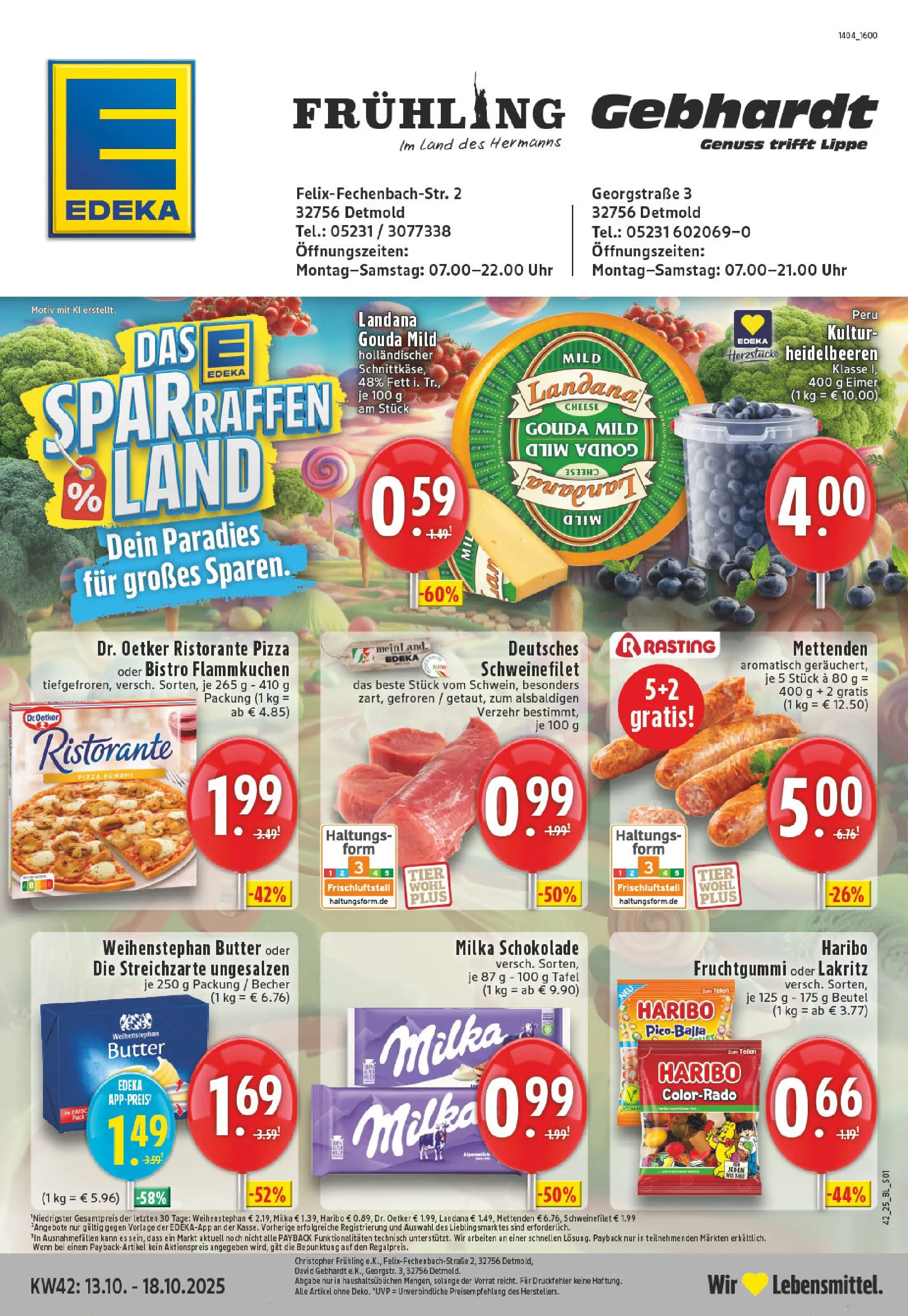 Edeka prospekt Detmold	 (ab 13.10.2025) » Angebote Online | Seite: 1 | Produkte: Butter, Weihenstephan butter, Schweinefilet, Uhr