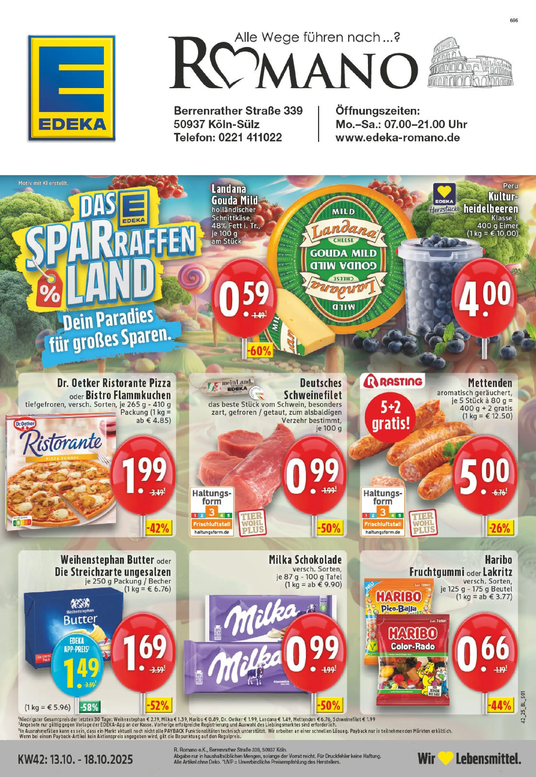 Edeka prospekt Köln-Sülz	 (ab 13.10.2025) » Angebote Online | Seite: 1 | Produkte: Haribo, Milka, Heidelbeeren, Telefon