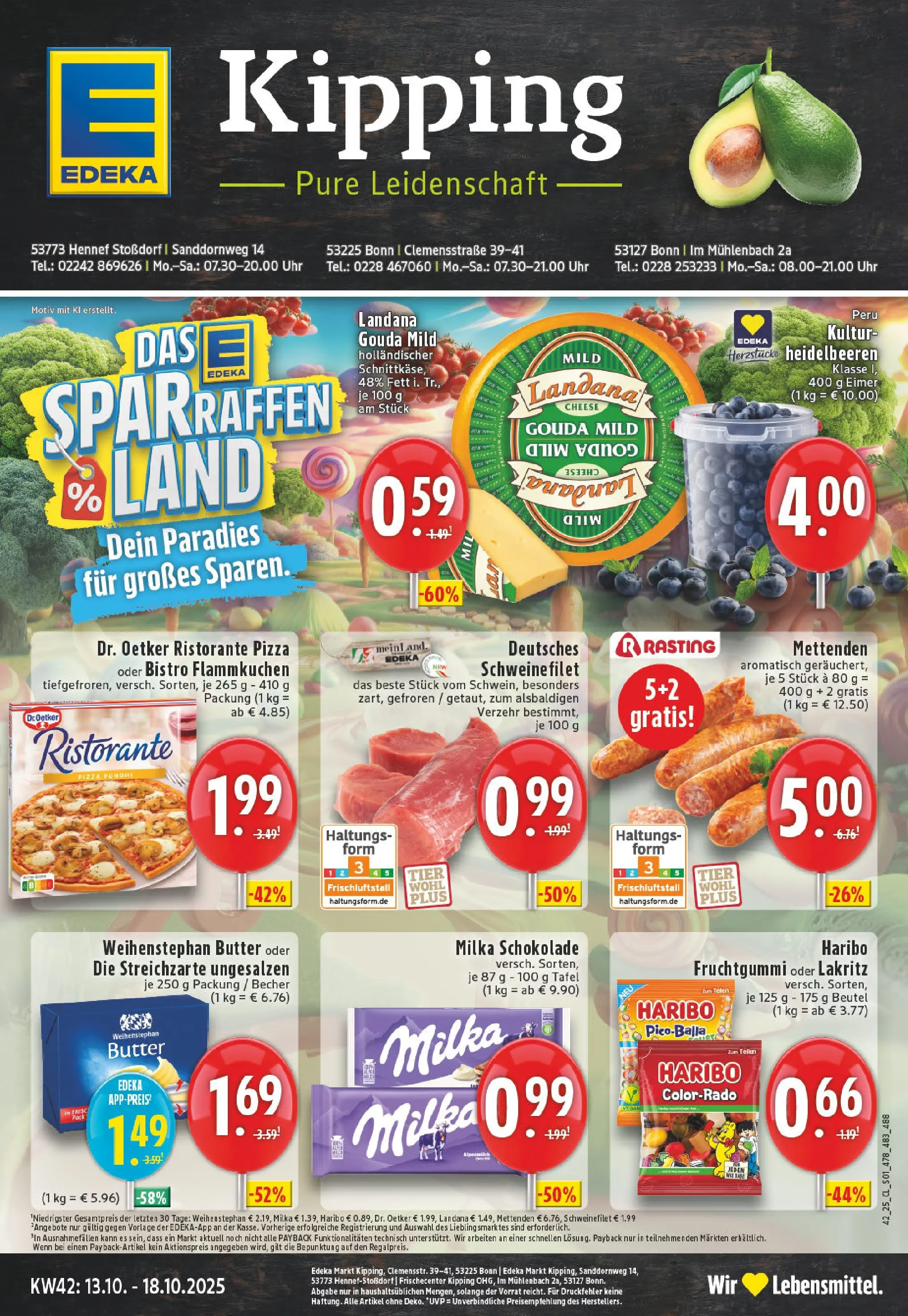 Edeka prospekt Bonn	 (ab 13.10.2025) » Angebote Online | Seite: 1 | Produkte: Haribo, Milka schokolade, Weihenstephan butter, Uhr
