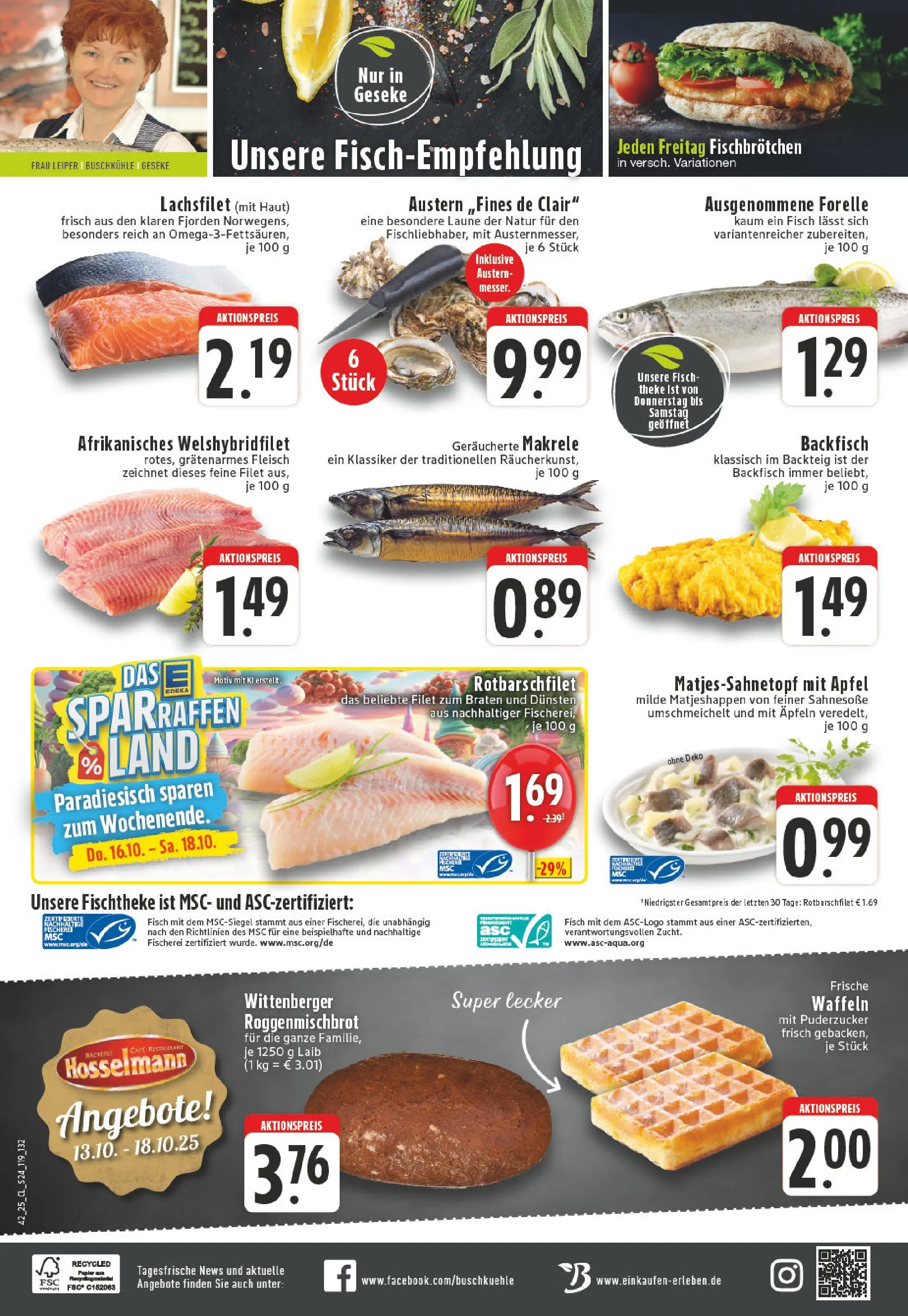 Edeka prospekt Geseke	 (ab 13.10.2025) » Angebote Online | Seite: 24 | Produkte: Theke, Waffeln, Fisch, Fleisch