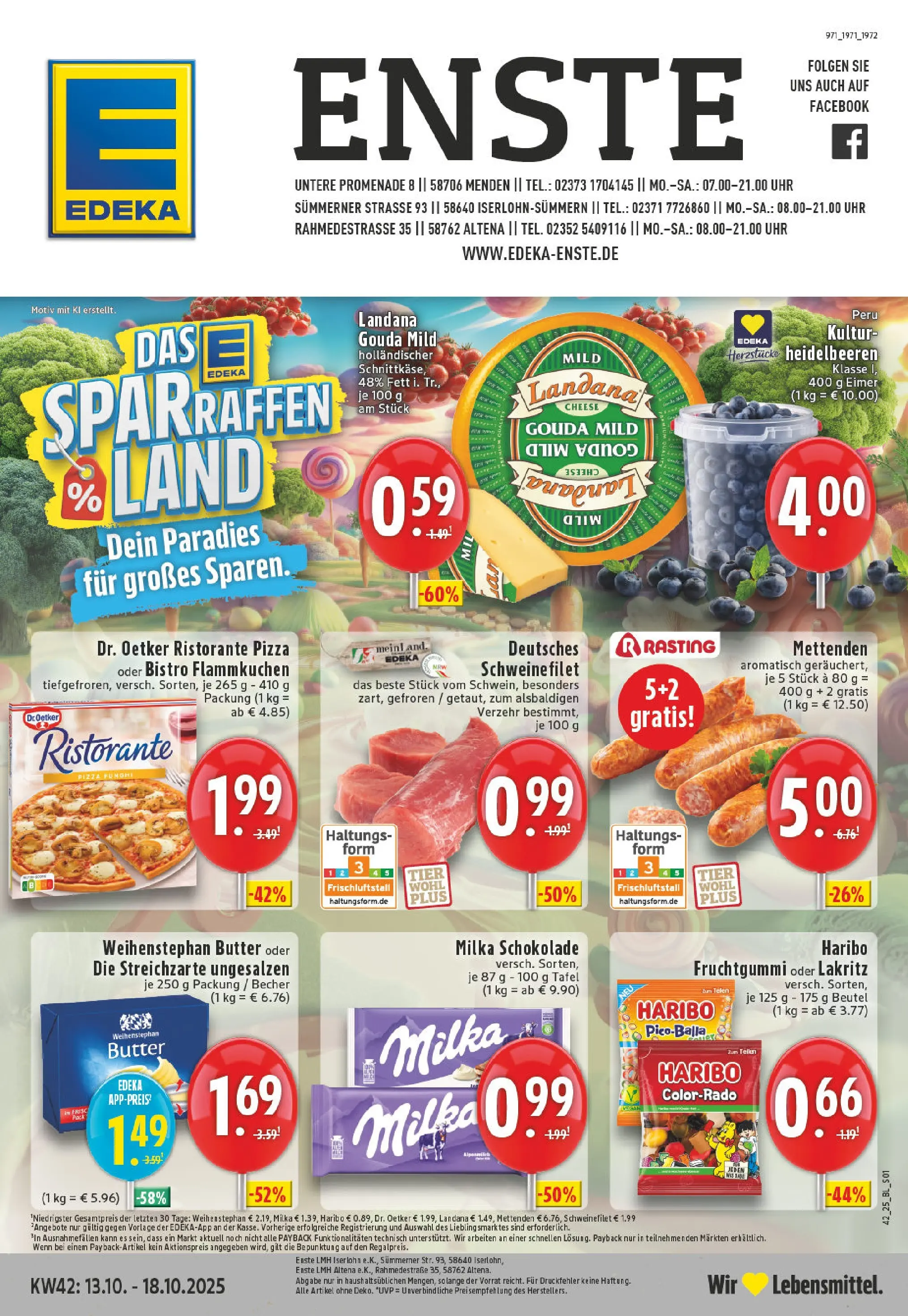 Edeka prospekt Altena	 (ab 13.10.2025) » Angebote Online | Seite: 1 | Produkte: Gouda, Heidelbeeren, Schweinefilet, Uhr