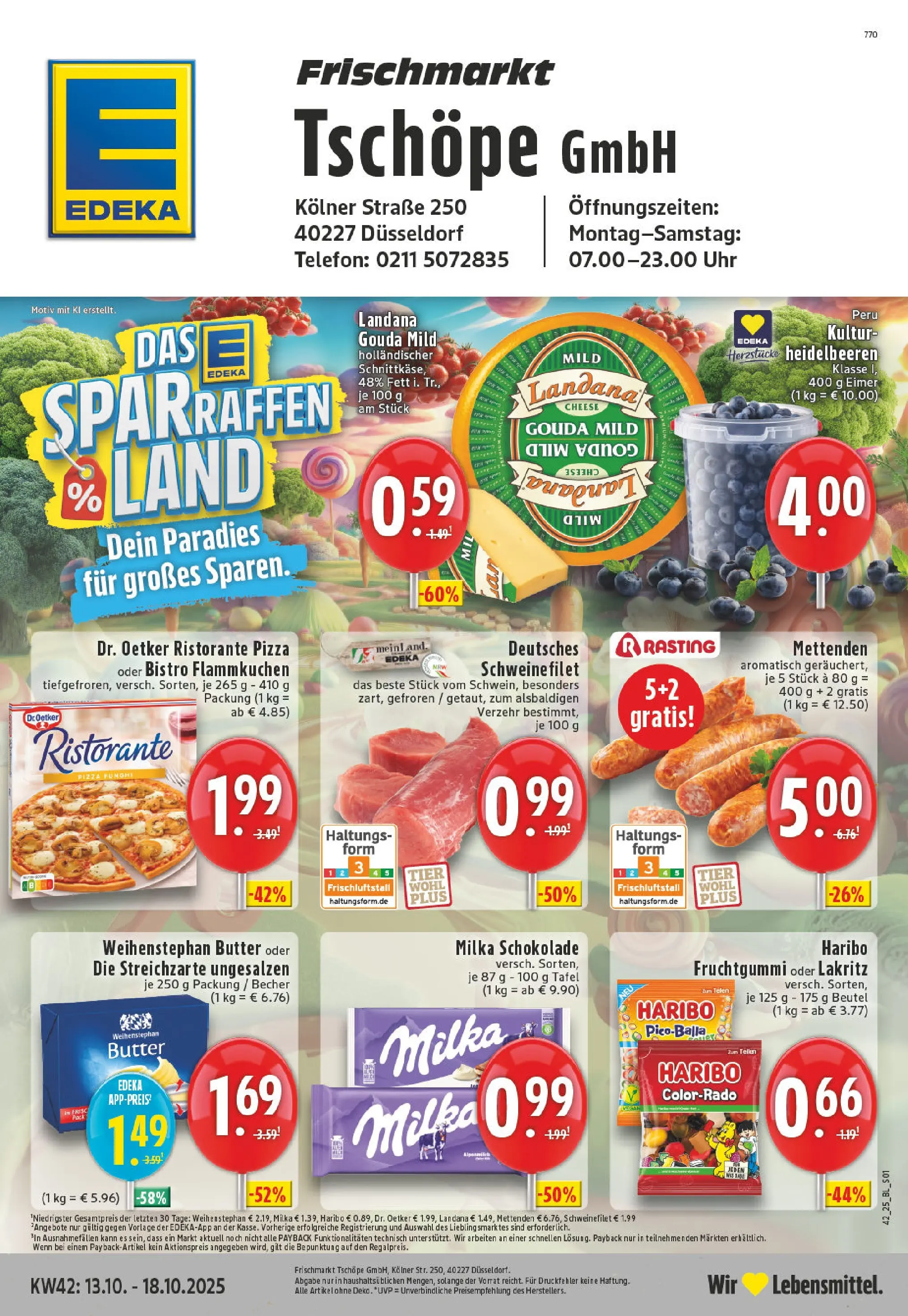 Edeka prospekt Düsseldorf	 (ab 13.10.2025) » Angebote Online | Seite: 1 | Produkte: Ristorante, Schokolade, Weihenstephan butter, Telefon