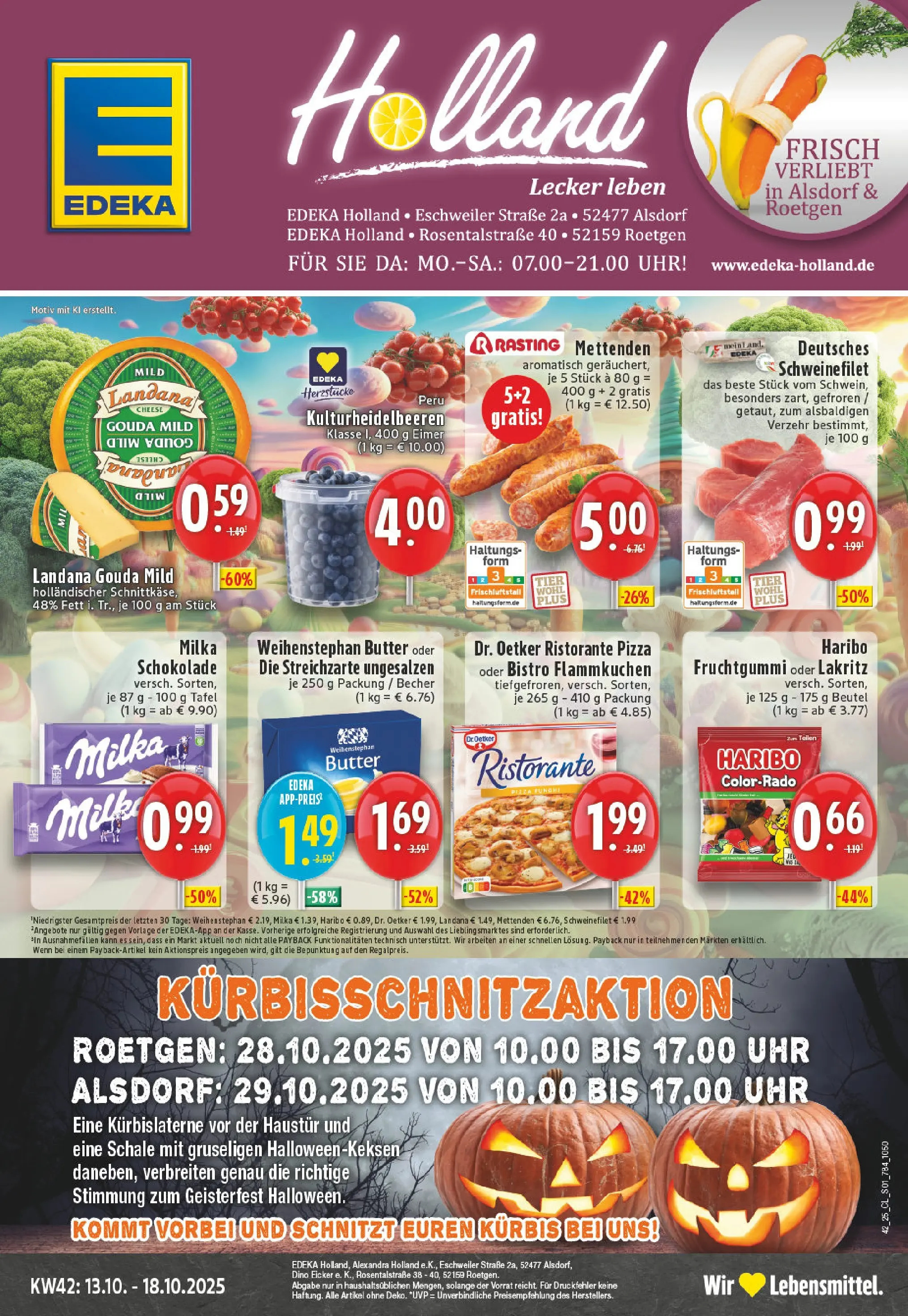 Edeka prospekt Roetgen	 (ab 13.10.2025) » Angebote Online | Seite: 1 | Produkte: Haribo, Milka schokolade, Weihenstephan butter, Uhr
