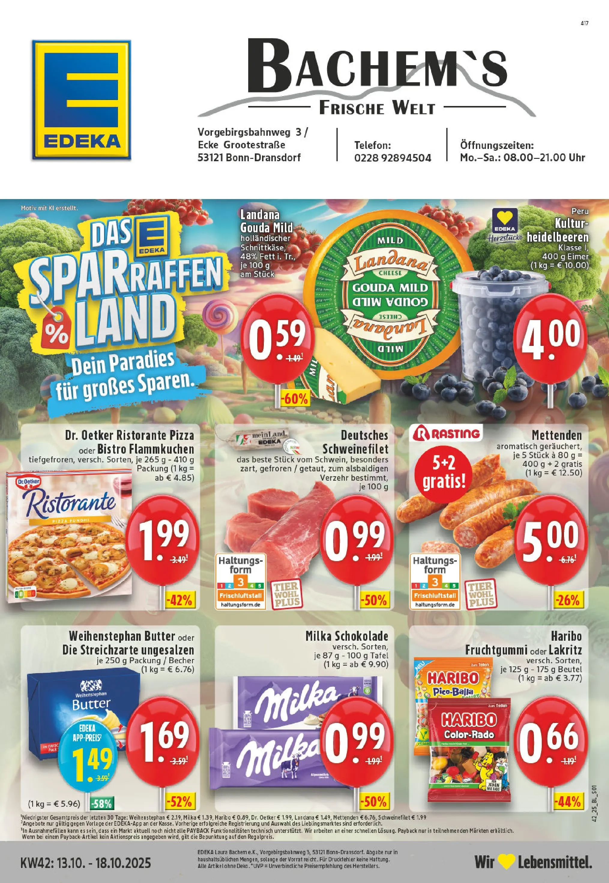 Edeka prospekt Bonn	 (ab 13.10.2025) » Angebote Online | Seite: 1 | Produkte: Milka, Weihenstephan butter, Heidelbeeren, Schweinefilet