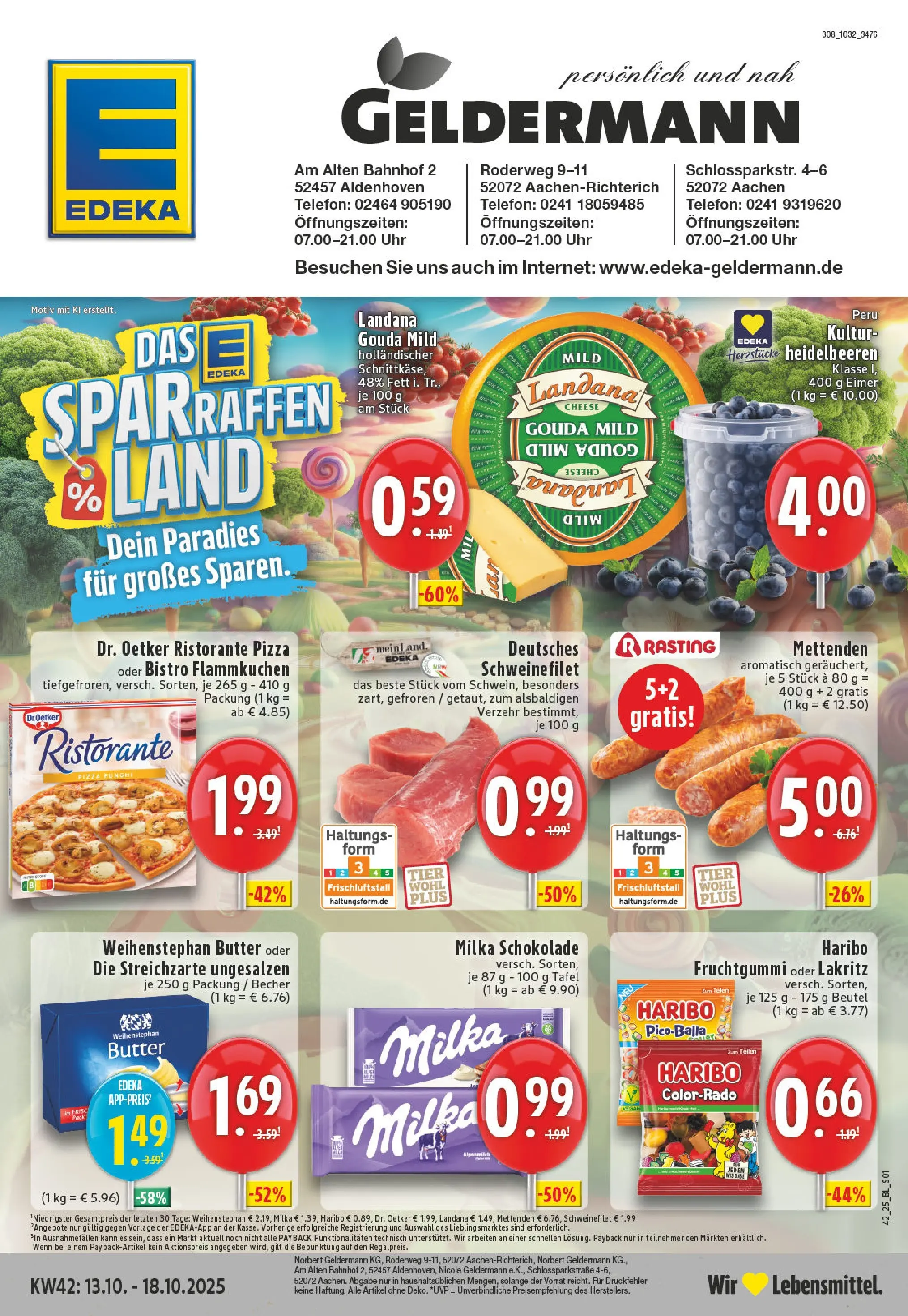 Edeka prospekt Aachen	 (ab 13.10.2025) » Angebote Online | Seite: 1 | Produkte: Butter, Milka, Heidelbeeren, Schweinefilet