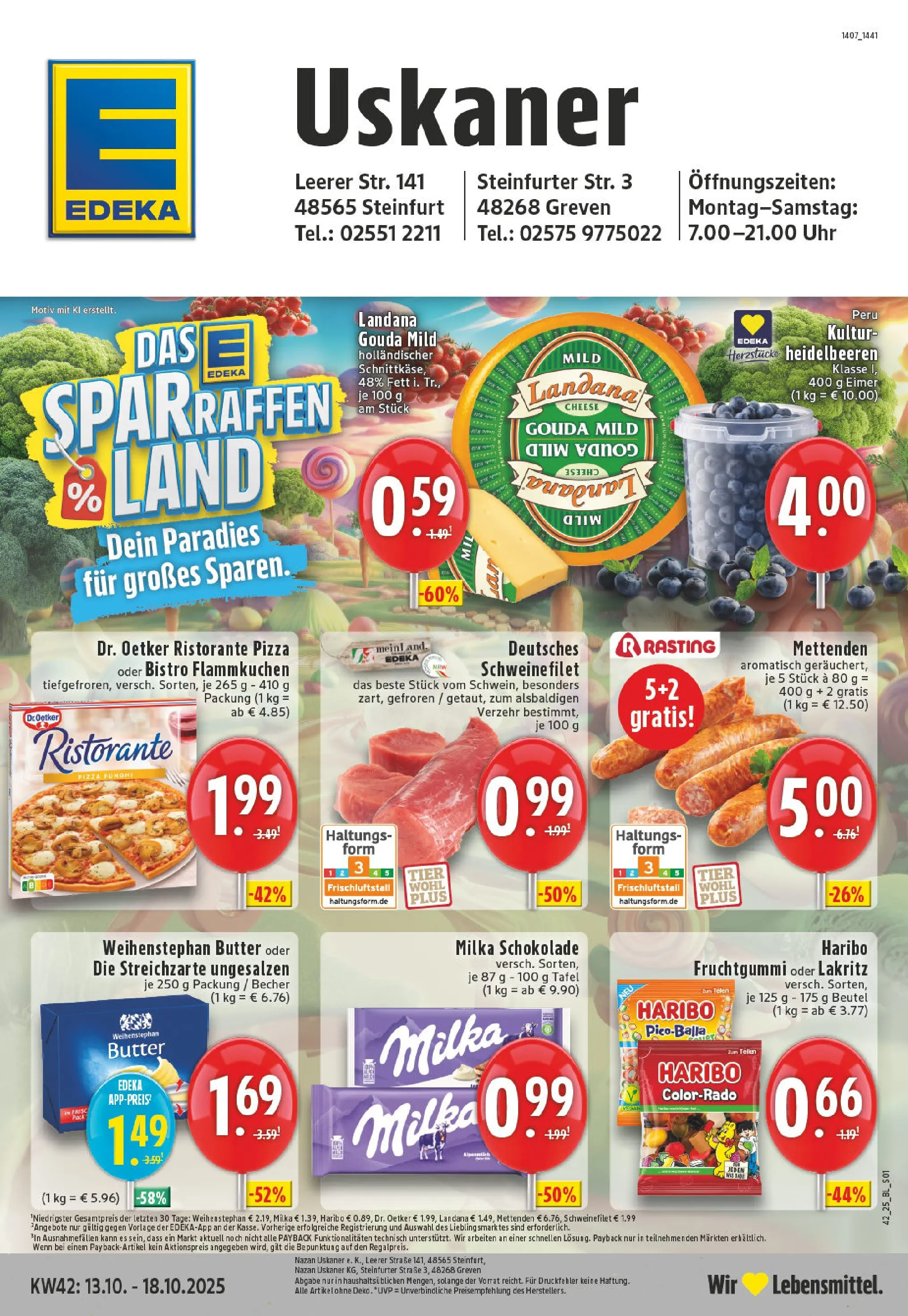 Edeka prospekt Greven	 (ab 13.10.2025) » Angebote Online | Seite: 1 | Produkte: Haribo, Milka, Heidelbeeren, Uhr