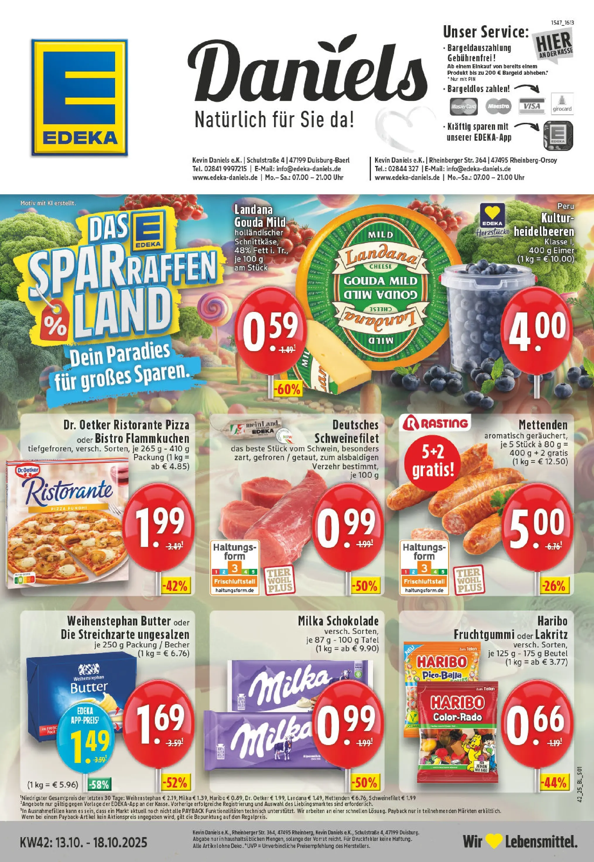 Edeka prospekt Duisburg-Baerl	 (ab 13.10.2025) » Angebote Online | Seite: 1 | Produkte: Haribo, Schokolade, Weihenstephan butter, Schweinefilet