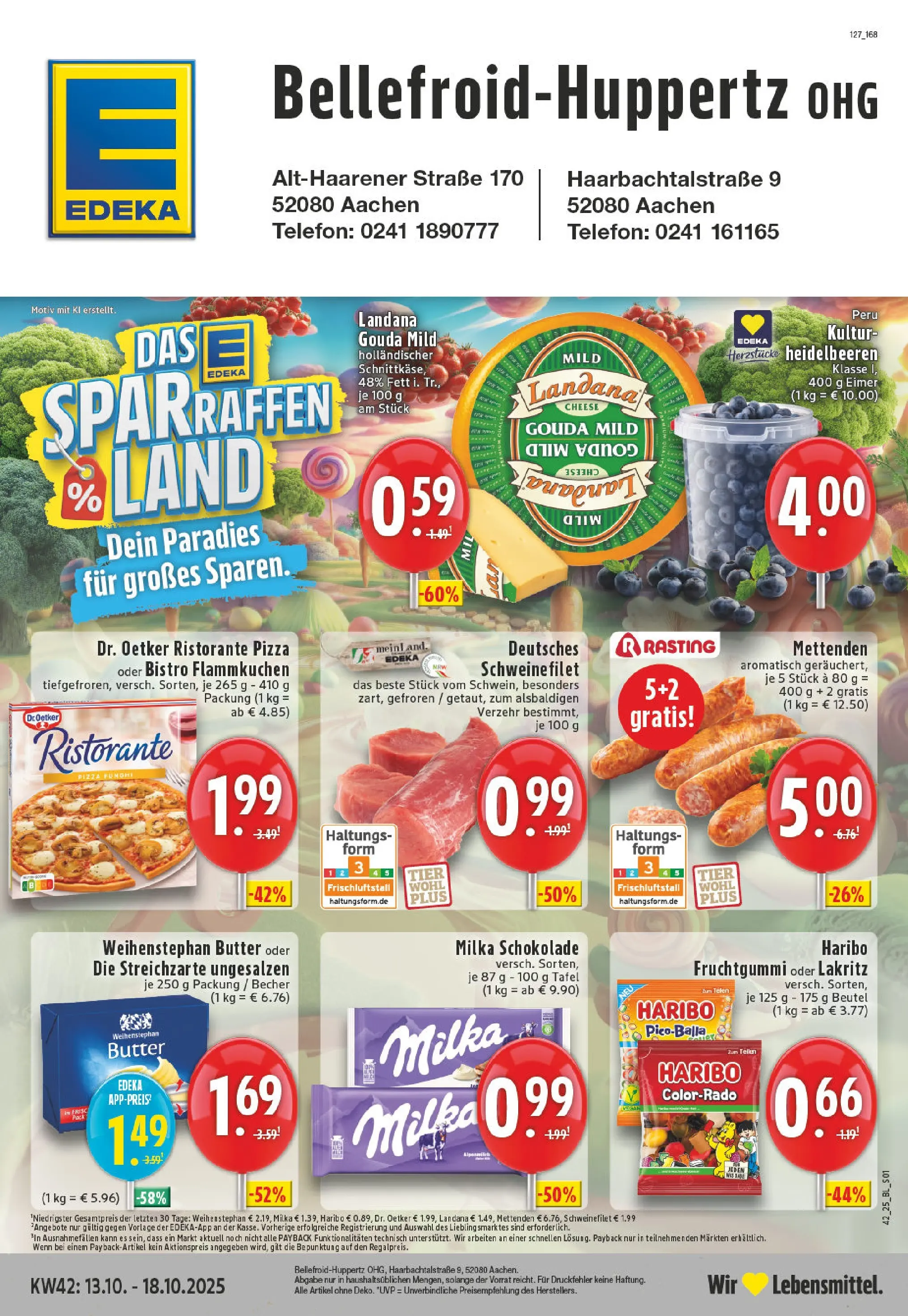 Edeka prospekt Aachen-Haaren	 (ab 13.10.2025) » Angebote Online | Seite: 1 | Produkte: Milka schokolade, Gouda, Heidelbeeren, Schweinefilet