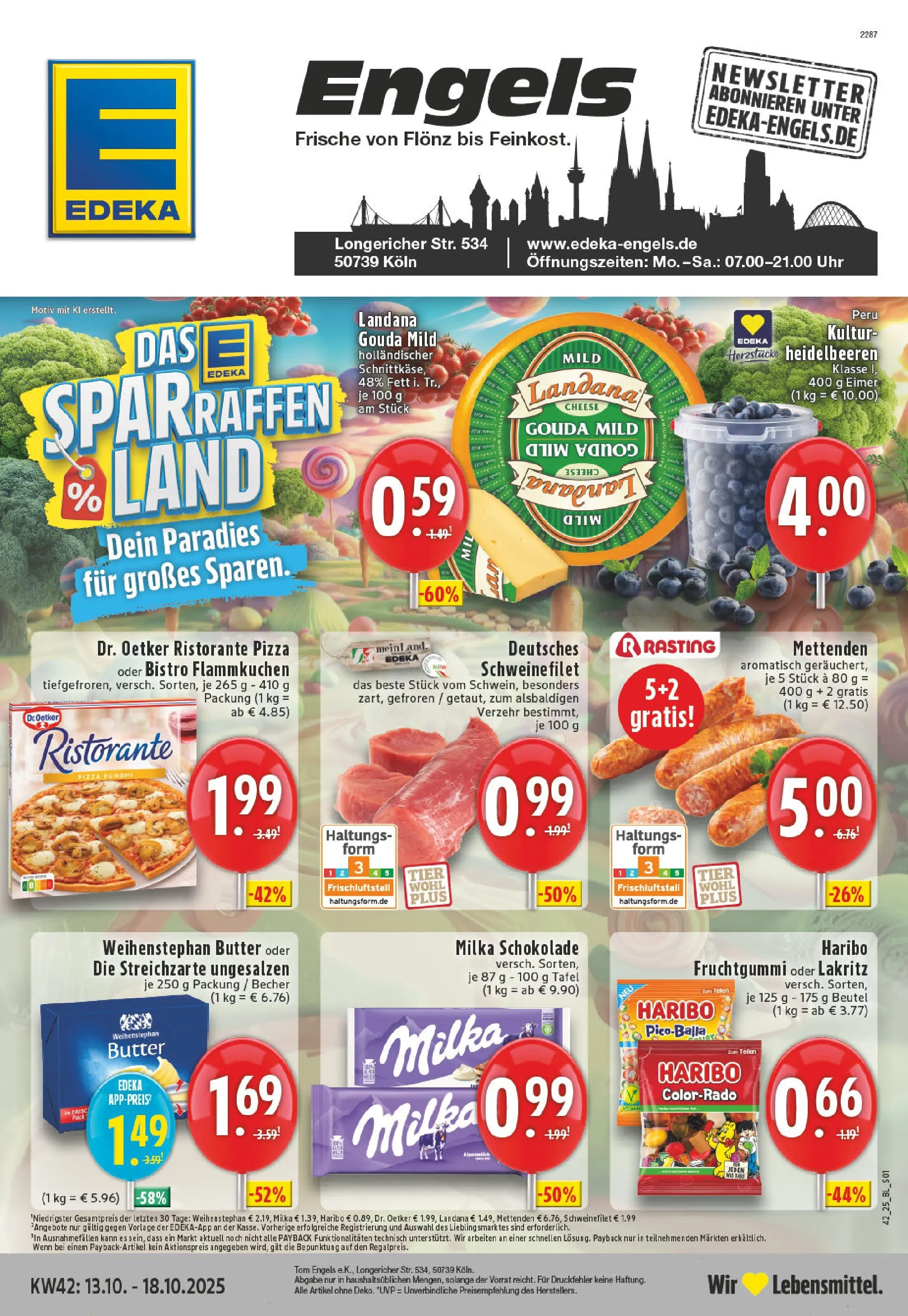 Edeka prospekt Köln-Longerich	 (ab 13.10.2025) » Angebote Online | Seite: 1 | Produkte: Milka schokolade, Weihenstephan butter, Heidelbeeren, Schweinefilet