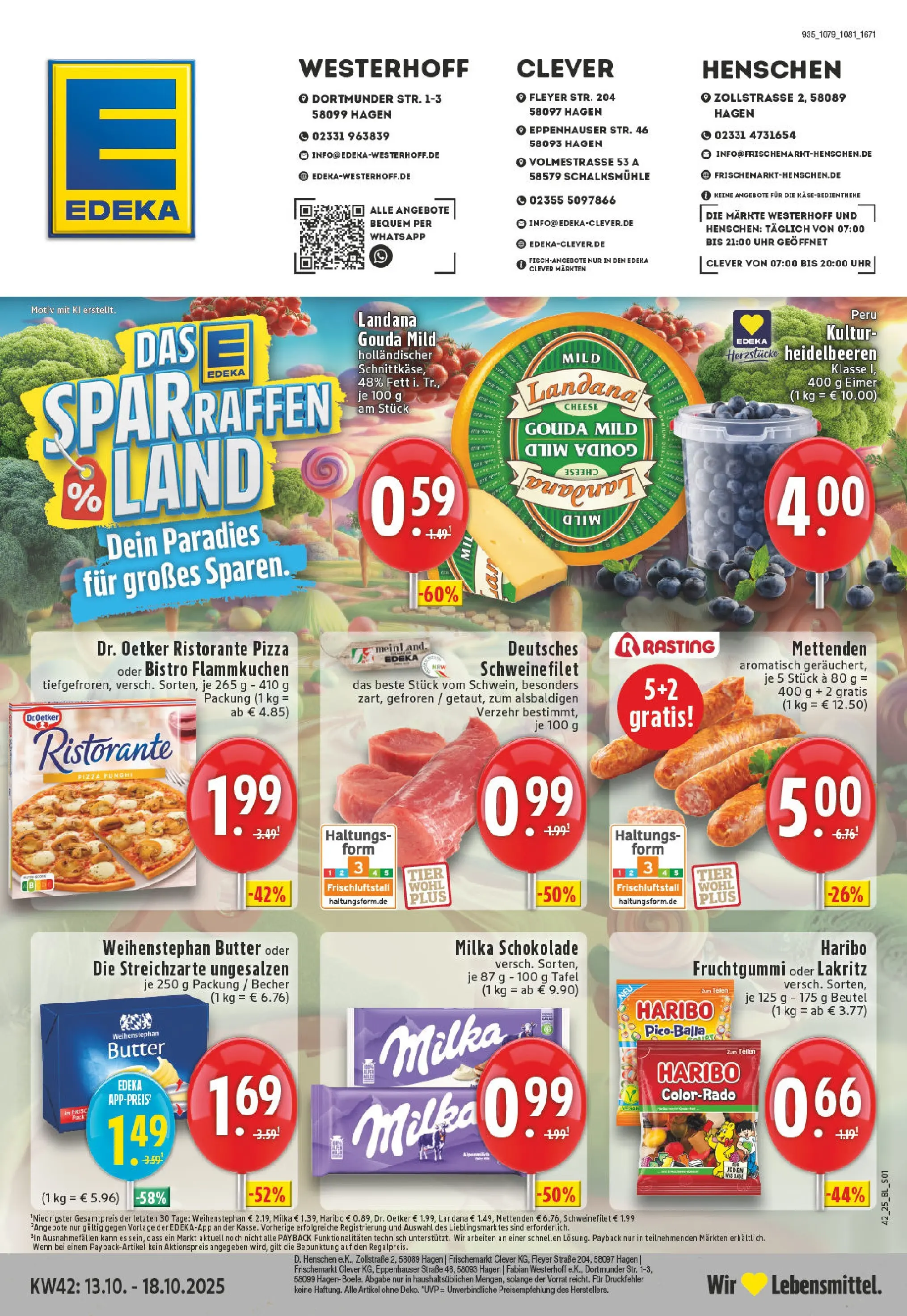 Edeka prospekt Hagen-Eppenhausen	 (ab 13.10.2025) » Angebote Online | Seite: 1 | Produkte: Ristorante, Milka schokolade, Heidelbeeren, Uhr