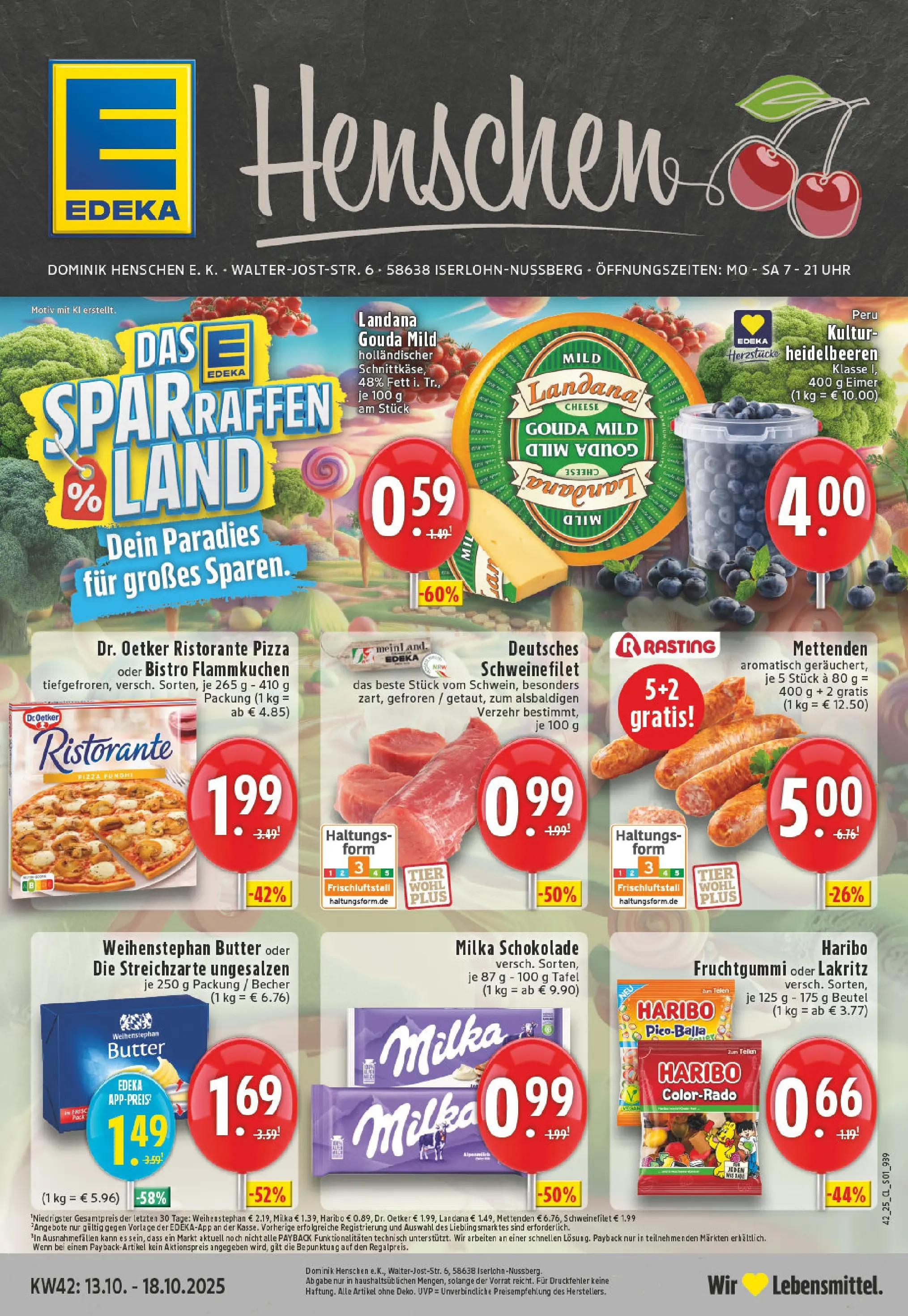 Edeka prospekt Iserlohn	 (ab 13.10.2025) » Angebote Online | Seite: 1 | Produkte: Ristorante, Schokolade, Heidelbeeren, Schweinefilet
