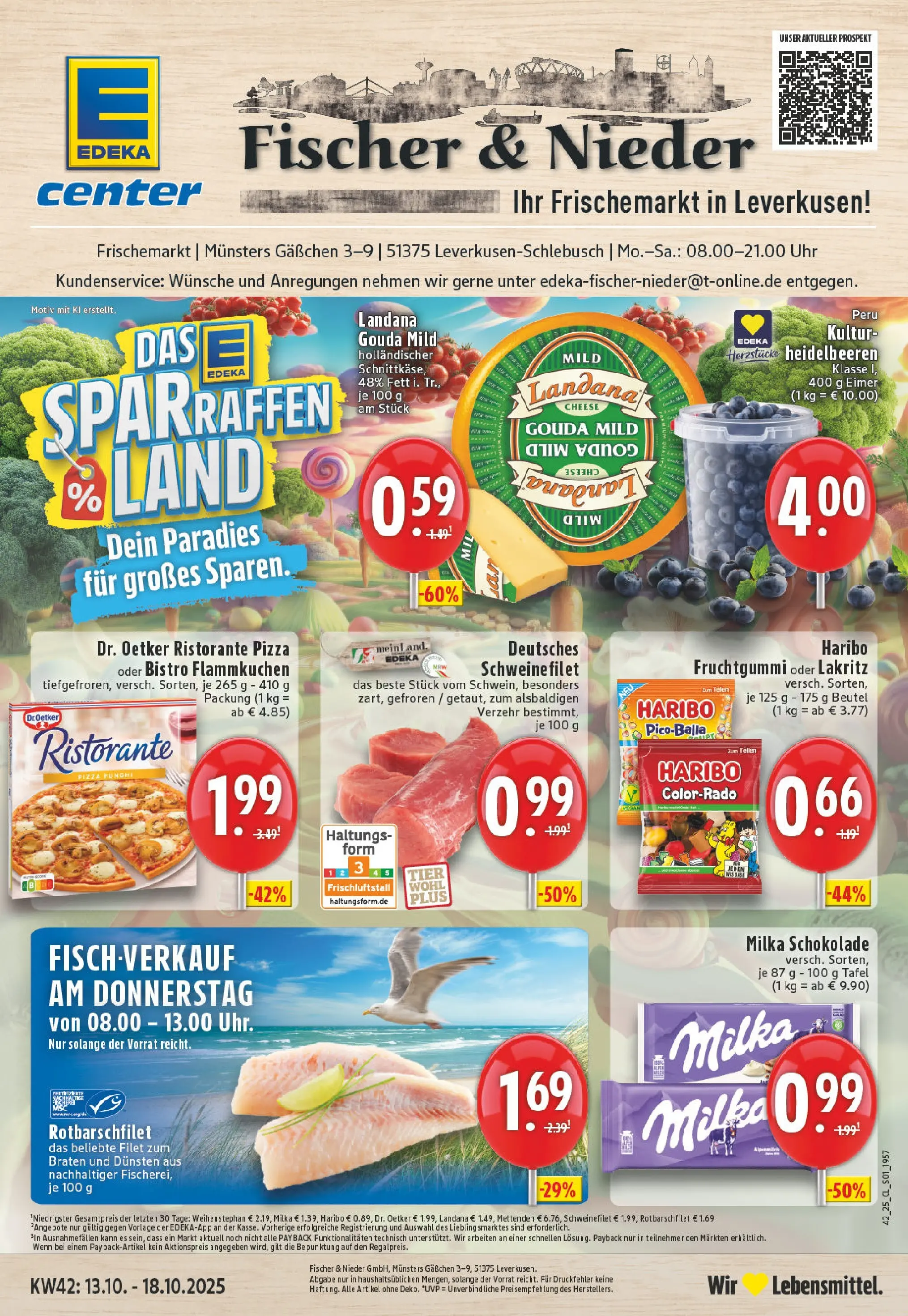 Edeka prospekt Leverkusen-Schlebusch	 (ab 13.10.2025) » Angebote Online | Seite: 1 | Produkte: Haribo, Schokolade, Milka, Fisch
