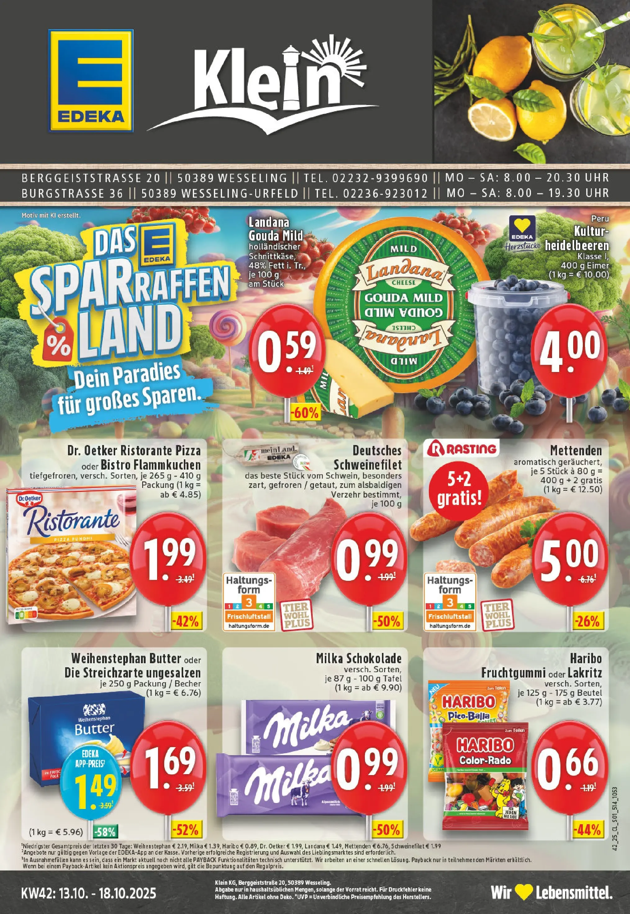 Edeka prospekt Wesseling-Berzdorf	 (ab 13.10.2025) » Angebote Online | Seite: 1 | Produkte: Milka, Weihenstephan butter, Schweinefilet, Uhr