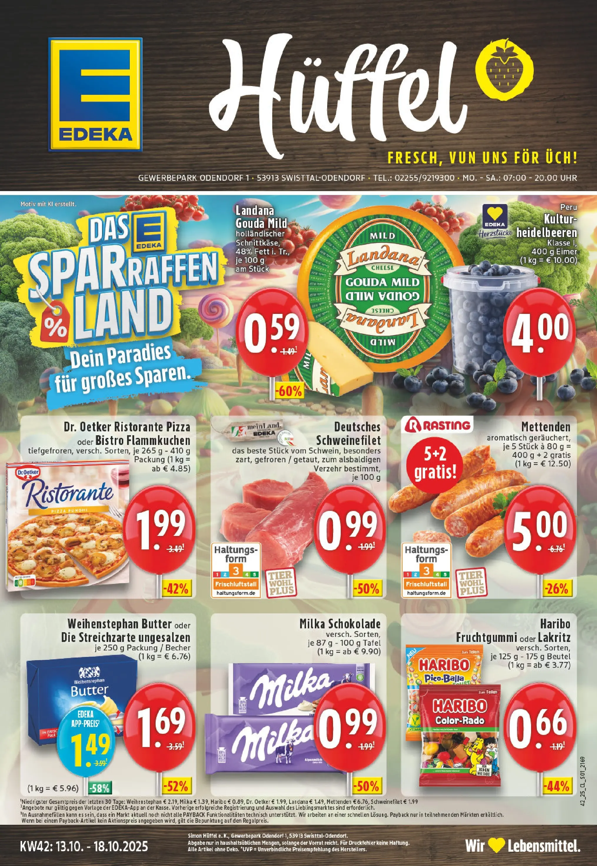 Edeka prospekt Swisttal-Odendorf	 (ab 13.10.2025) » Angebote Online | Seite: 1 | Produkte: Gouda, Weihenstephan butter, Heidelbeeren, Schweinefilet
