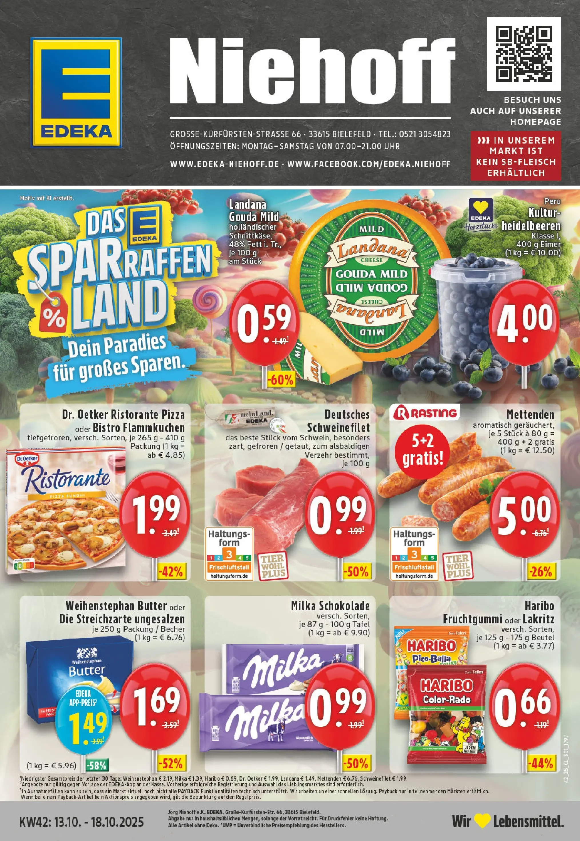 Edeka prospekt Bielefeld	 (ab 13.10.2025) » Angebote Online | Seite: 1 | Produkte: Gouda, Weihenstephan butter, Heidelbeeren, Schweinefilet