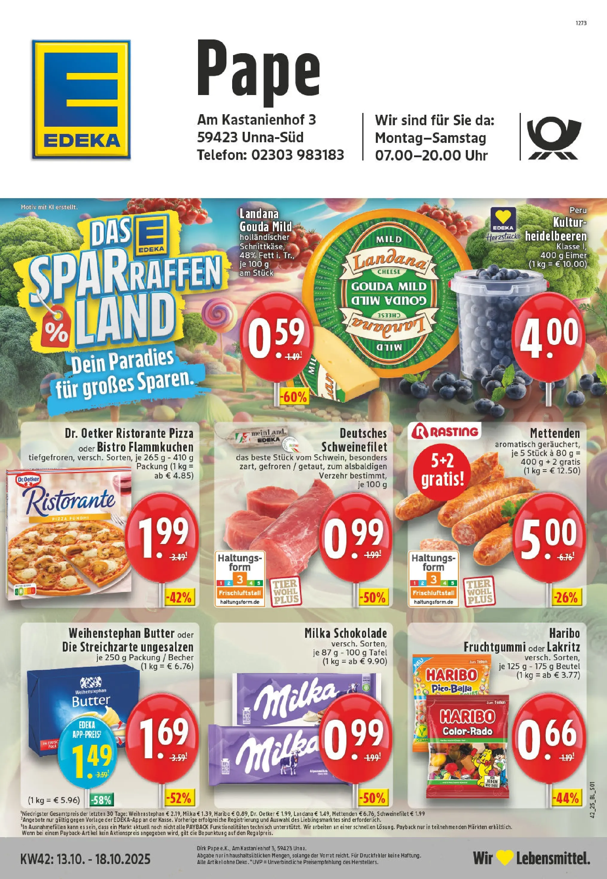 Edeka prospekt Unna	 (ab 13.10.2025) » Angebote Online | Seite: 1 | Produkte: Haribo, Schokolade, Pizza, Uhr