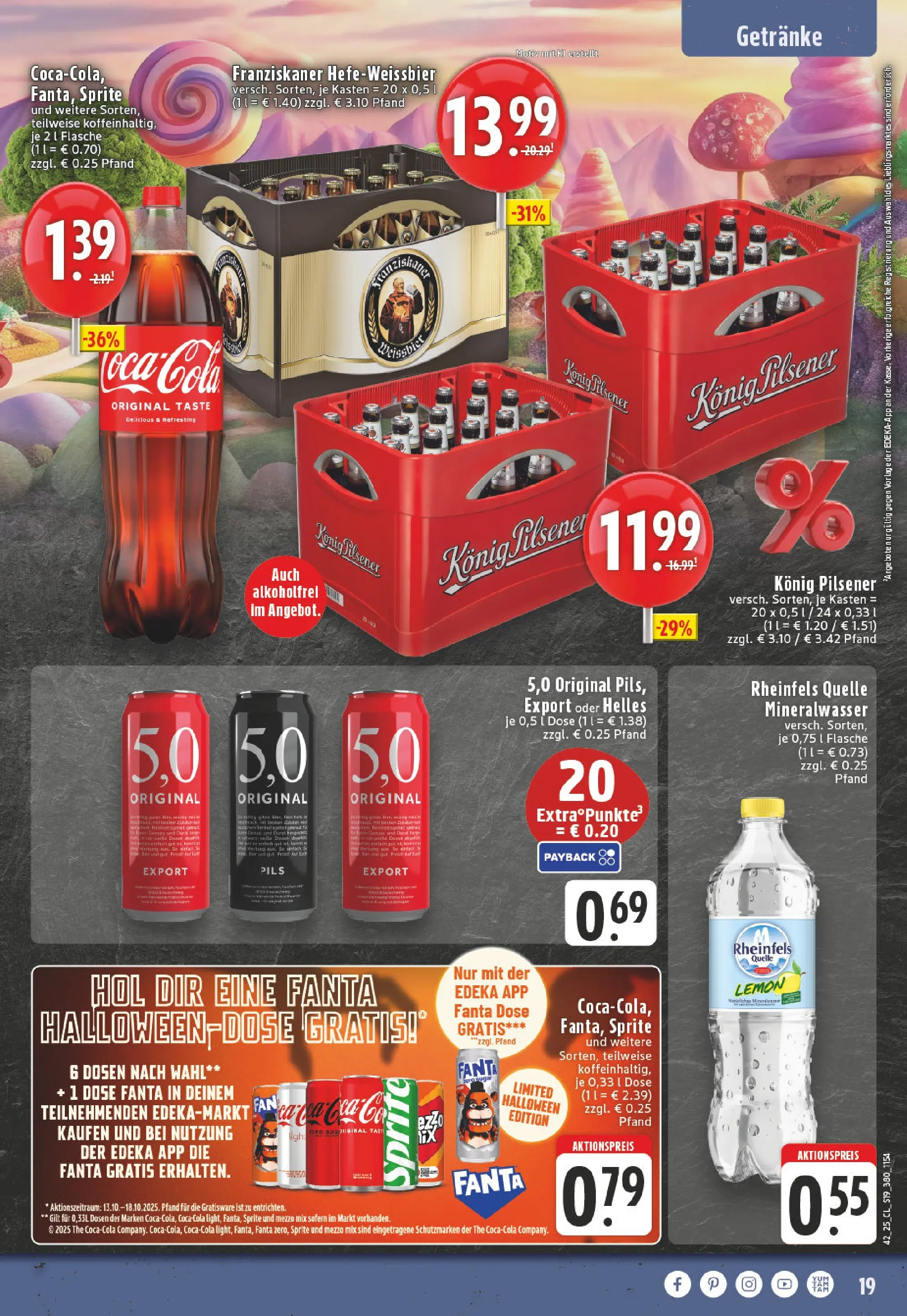 Edeka prospekt Höhn	 (ab 13.10.2025) » Angebote Online | Seite: 19 | Produkte: Franziskaner, Sprite, Pils, Mineralwasser