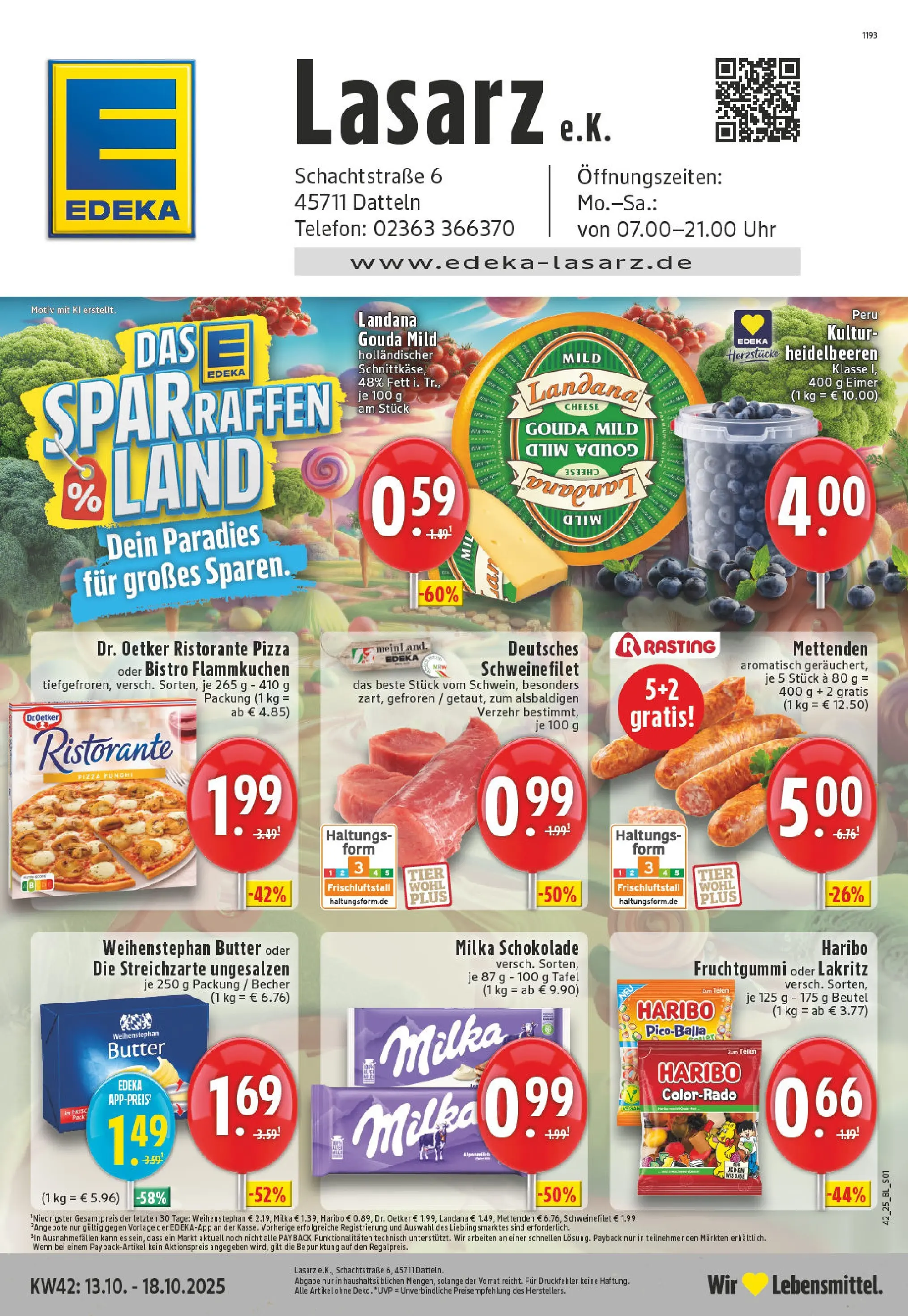 Edeka prospekt Datteln	 (ab 13.10.2025) » Angebote Online | Seite: 1 | Produkte: Butter, Milka schokolade, Milka, Heidelbeeren