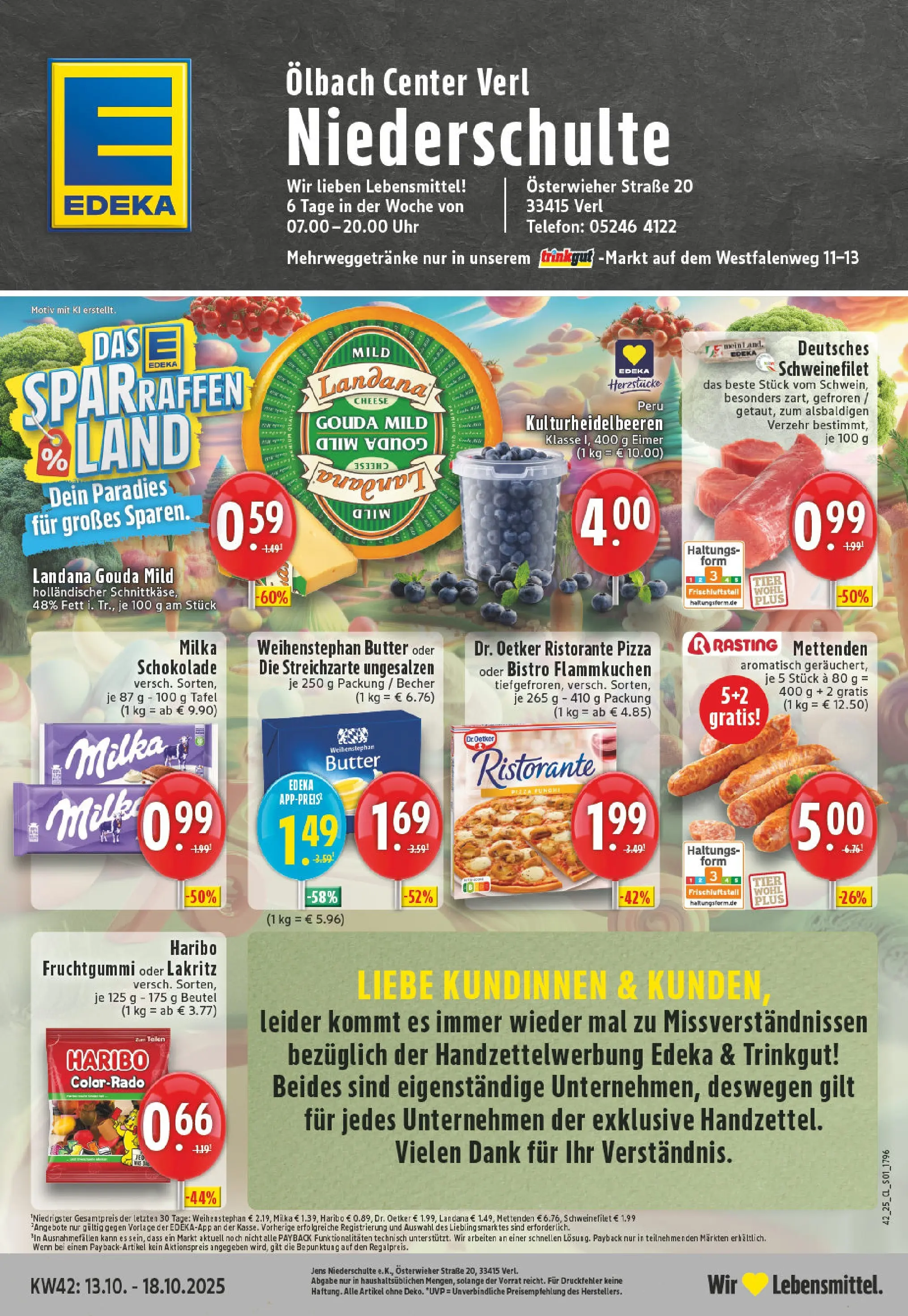 Edeka prospekt Verl	 (ab 13.10.2025) » Angebote Online | Seite: 1 | Produkte: Gouda, Milka, Weihenstephan butter, Schweinefilet