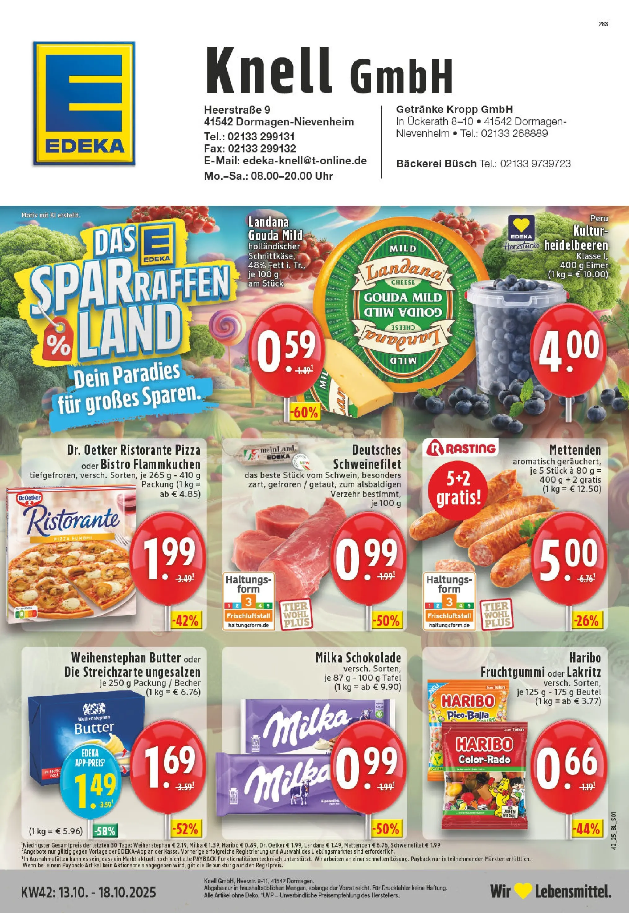 Edeka prospekt Dormagen-Nievenheim	 (ab 13.10.2025) » Angebote Online | Seite: 1 | Produkte: Haribo, Milka, Heidelbeeren, Pizza