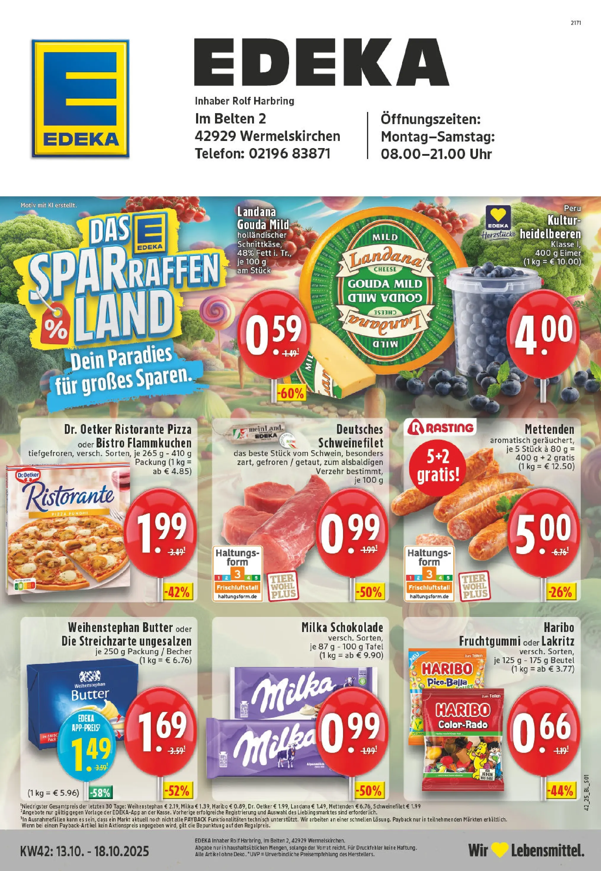 Edeka prospekt Wermelskirchen	 (ab 13.10.2025) » Angebote Online | Seite: 1 | Produkte: Milka, Weihenstephan butter, Heidelbeeren, Uhr