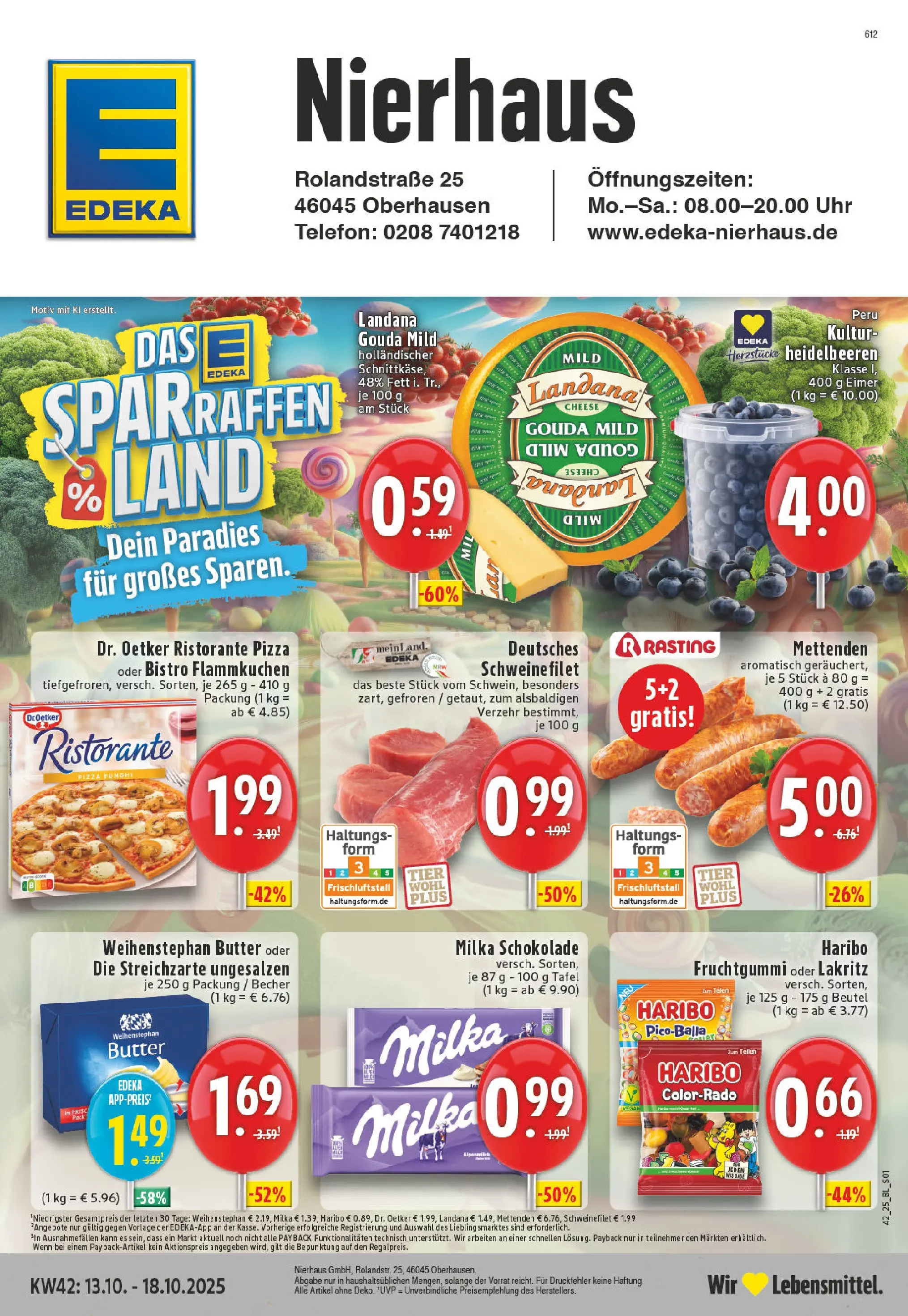Edeka prospekt Oberhausen	 (ab 13.10.2025) » Angebote Online | Seite: 1 | Produkte: Ristorante, Haribo, Weihenstephan butter, Heidelbeeren