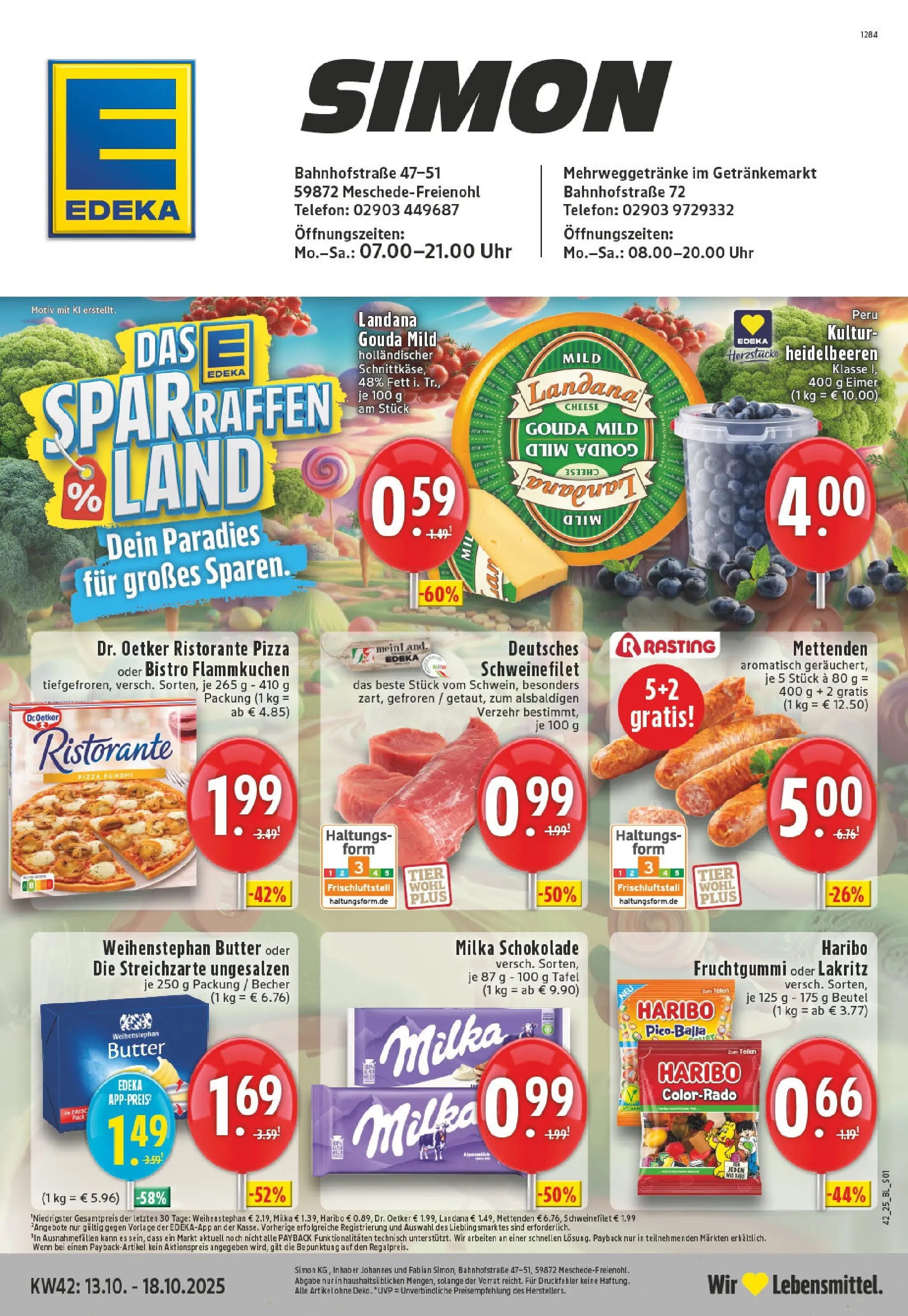 Edeka prospekt Meschede - Freienohl	 (ab 13.10.2025) » Angebote Online | Seite: 1 | Produkte: Ristorante, Butter, Schokolade, Weihenstephan butter