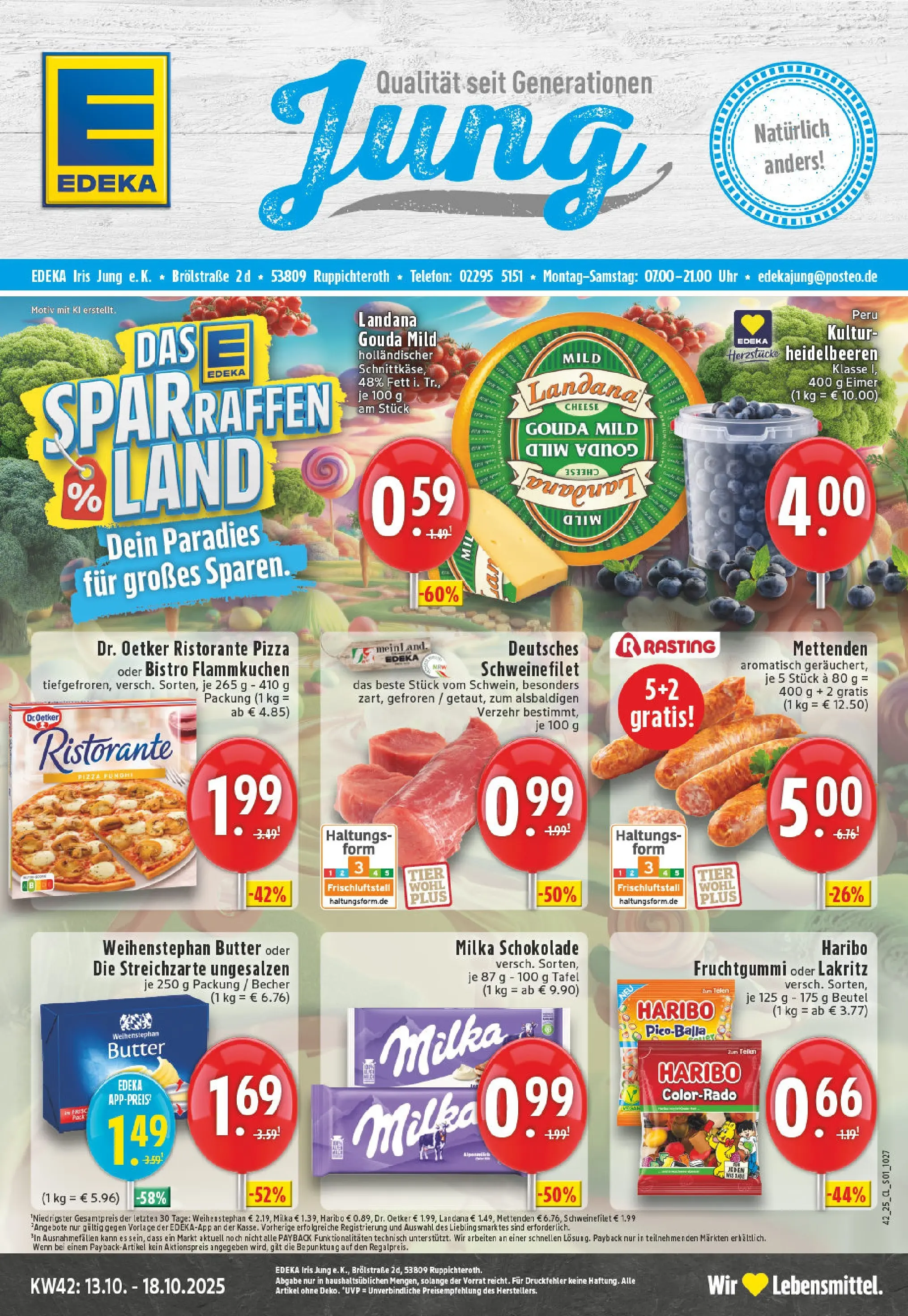 Edeka prospekt Ruppichteroth	 (ab 13.10.2025) » Angebote Online | Seite: 1 | Produkte: Ristorante, Milka schokolade, Heidelbeeren, Uhr
