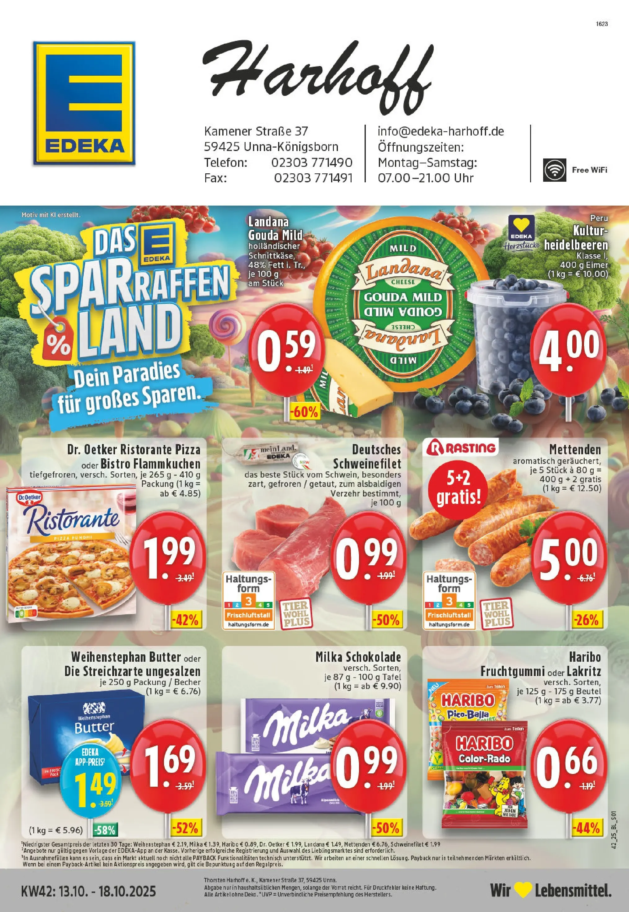 Edeka prospekt Unna	 (ab 13.10.2025) » Angebote Online | Seite: 1 | Produkte: Haribo, Gouda, Schweinefilet, Pizza