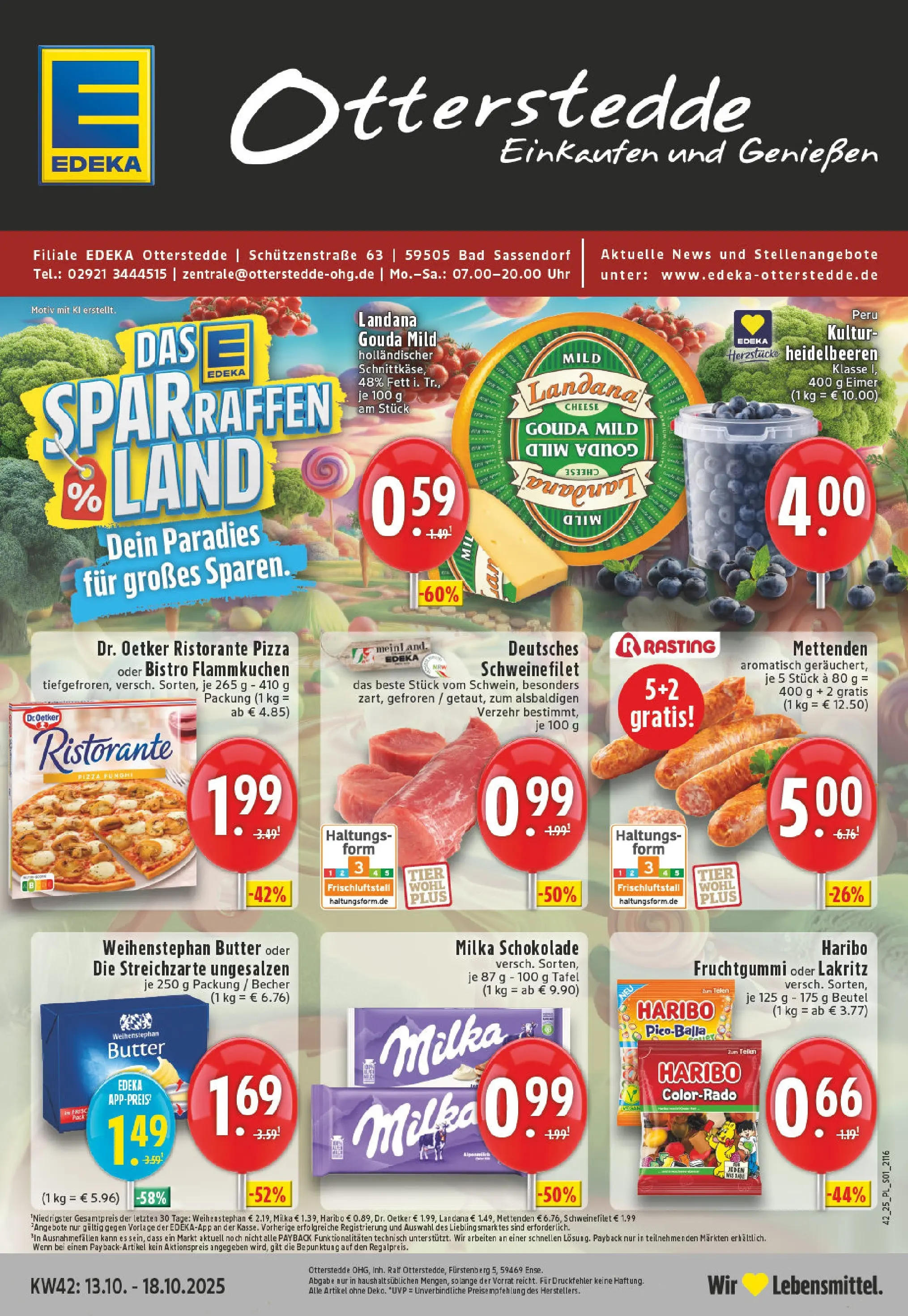 Edeka prospekt Bad Sassendorf	 (ab 13.10.2025) » Angebote Online | Seite: 1 | Produkte: Milka schokolade, Heidelbeeren, Schweinefilet, Uhr
