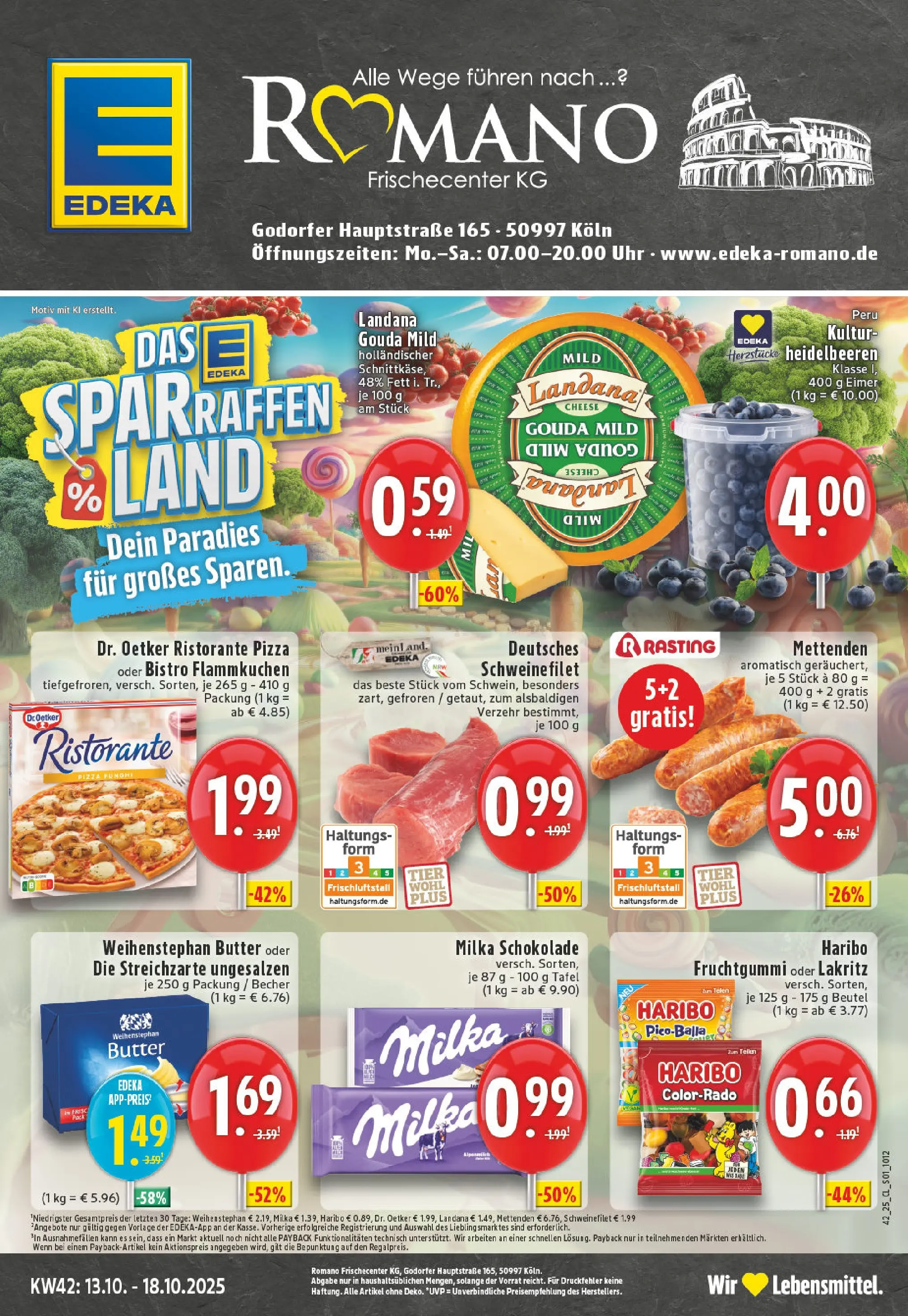 Edeka prospekt Köln-Godorf	 (ab 13.10.2025) » Angebote Online | Seite: 1 | Produkte: Ristorante, Butter, Weihenstephan butter, Uhr