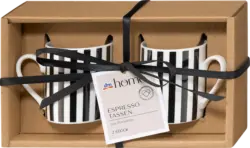 dm home Espresso Tassen-Set aus New Bone, Streifen, schwarz/weiß