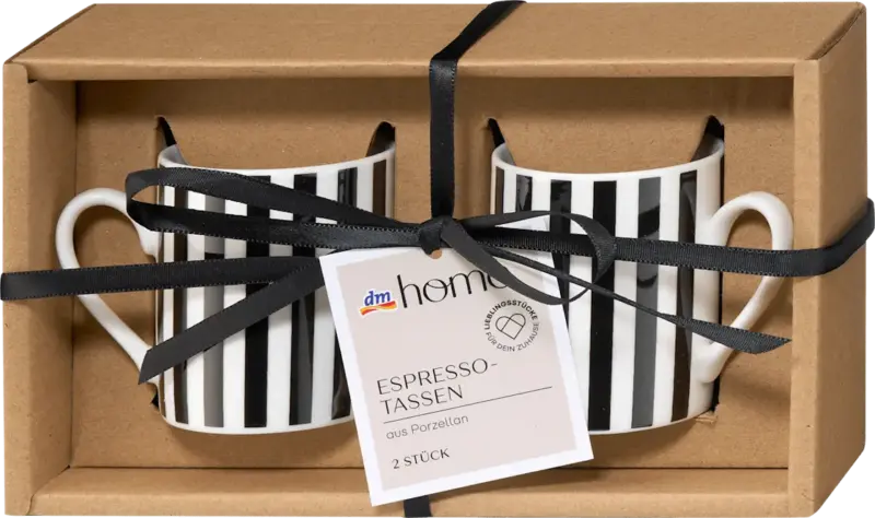 dm home Espresso Tassen-Set aus New Bone, Streifen, schwarz/weiß