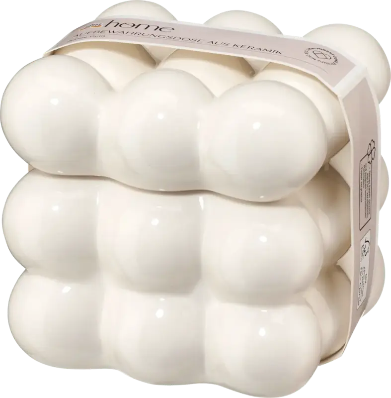 dm home Aufbewahrungsdose aus Keramik "Bubbles", weiß (11,3x11,3x10,8 cm)