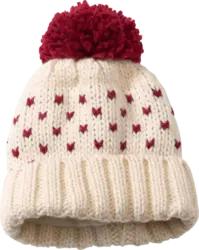 PUSBLU Mütze aus Strick mit Bommel, beige & rot, Gr. 52/53