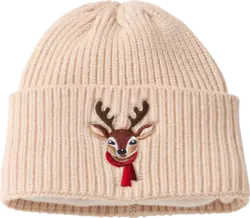 PUSBLU Mütze aus Strick mit Rentier-Stickerei, beige, Gr. 54/55