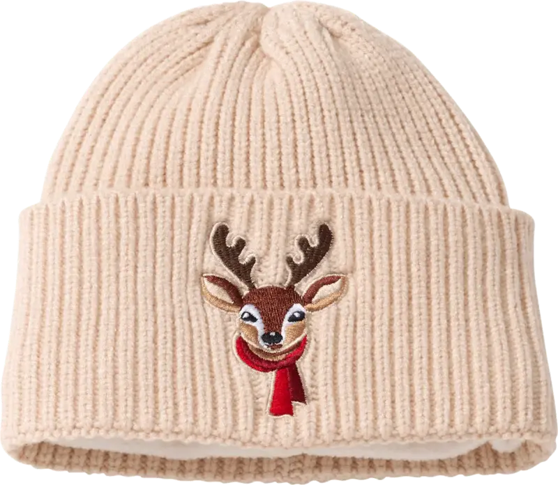 PUSBLU Mütze aus Strick mit Rentier-Stickerei, beige, Gr. 54/55