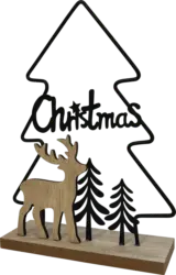 Dekorieren & Einrichten Metallaufsteller "Christmas", Baum mit Holzhirsch, schwarz-natur