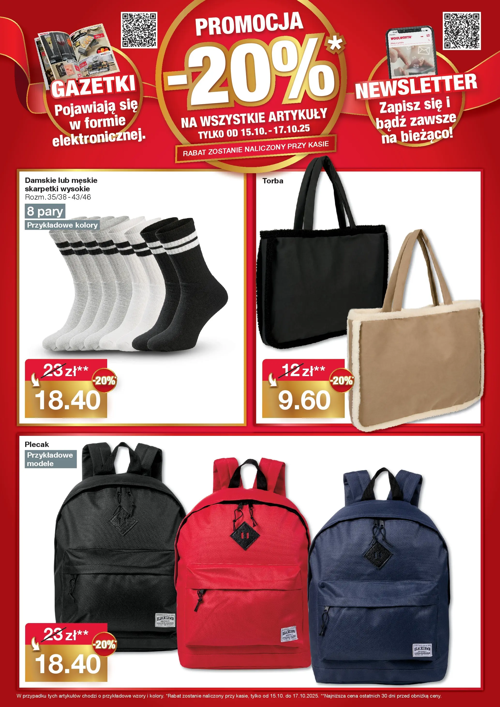Woolworth Gazetka - Już w Dąbrowa Górnicza od (15.10.2025 - 17.10.2025) | Strona: 4 | Produkty: Plecak, Skarpetki, Torba