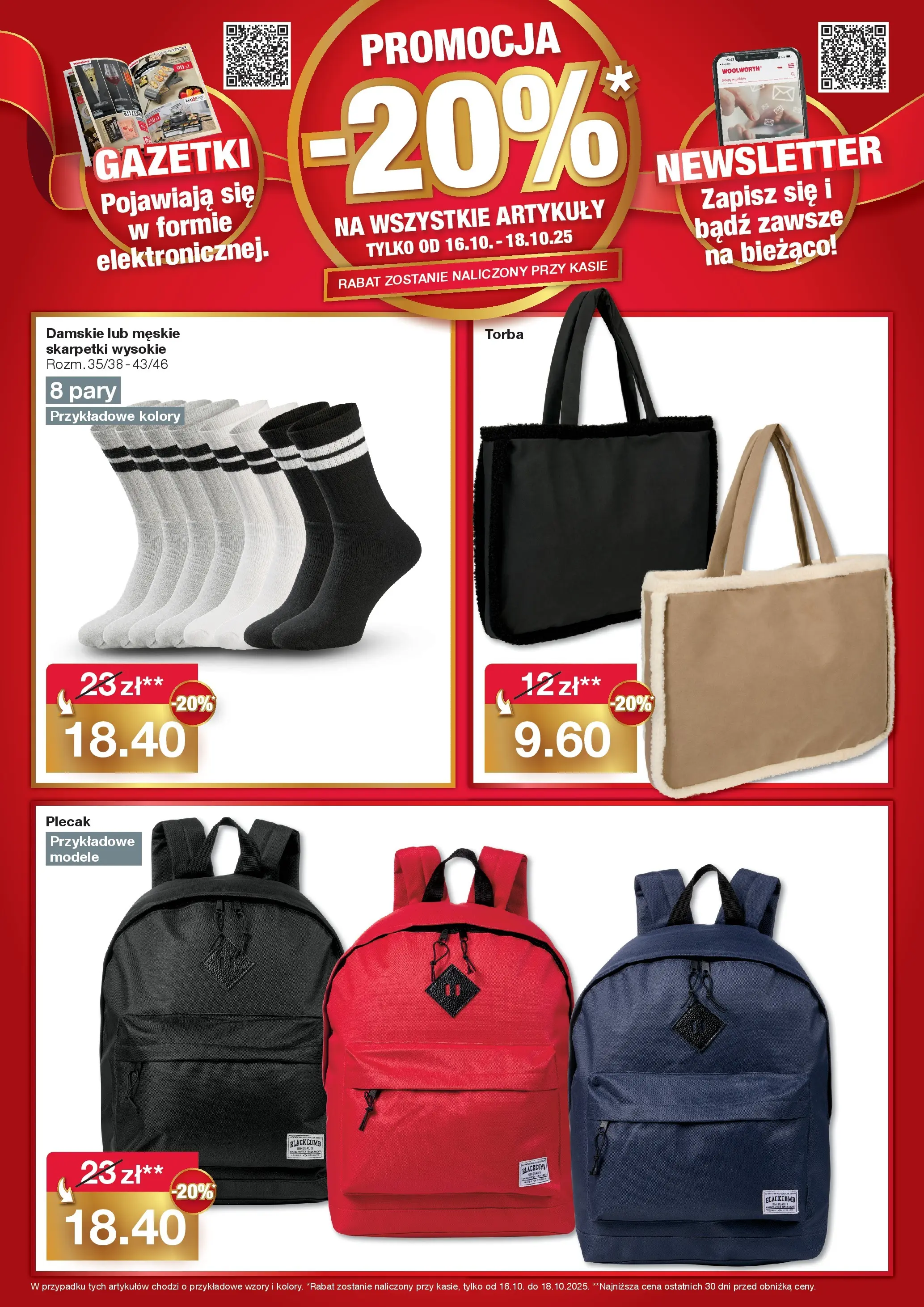 Woolworth Gazetka - Już w Legnicy od (16.10.2025 - 18.10.2025) | Strona: 4 | Produkty: Plecak, Skarpetki, Torba