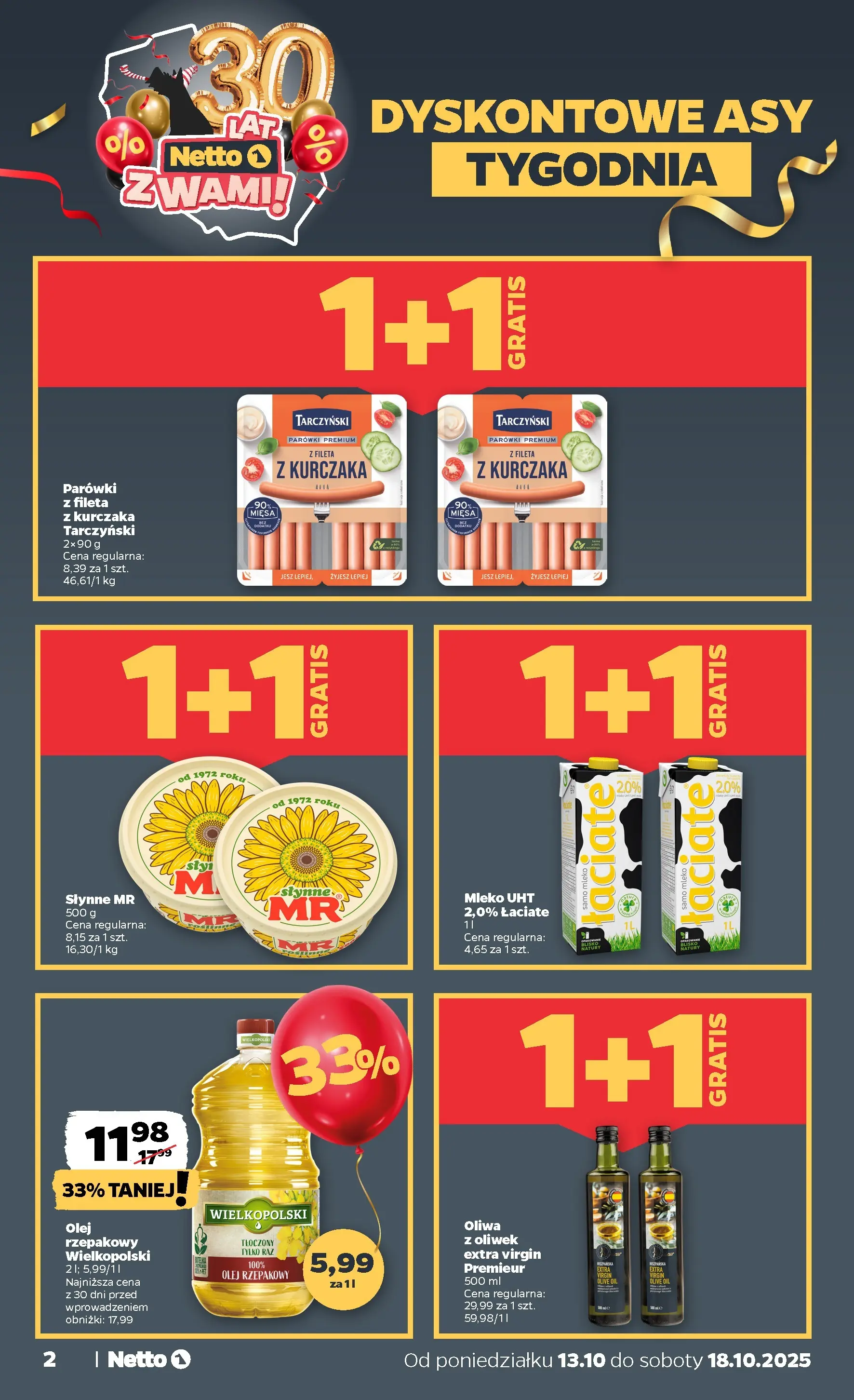 Netto gazetka - Spożywcza od 13.10.2025 - Aktualne promocje | Strona: 2 | Produkty: Olej rzepakowy, Parówki, Mleko, Olej