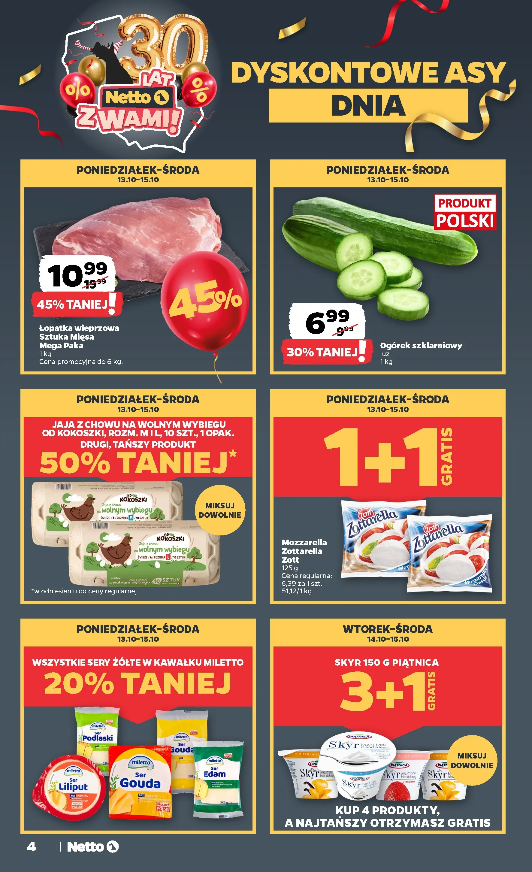 Netto gazetka - Spożywcza od 13.10.2025 - Aktualne promocje | Strona: 4 | Produkty: Sery, Łopatka wieprzowa, Mozzarella, Skyr