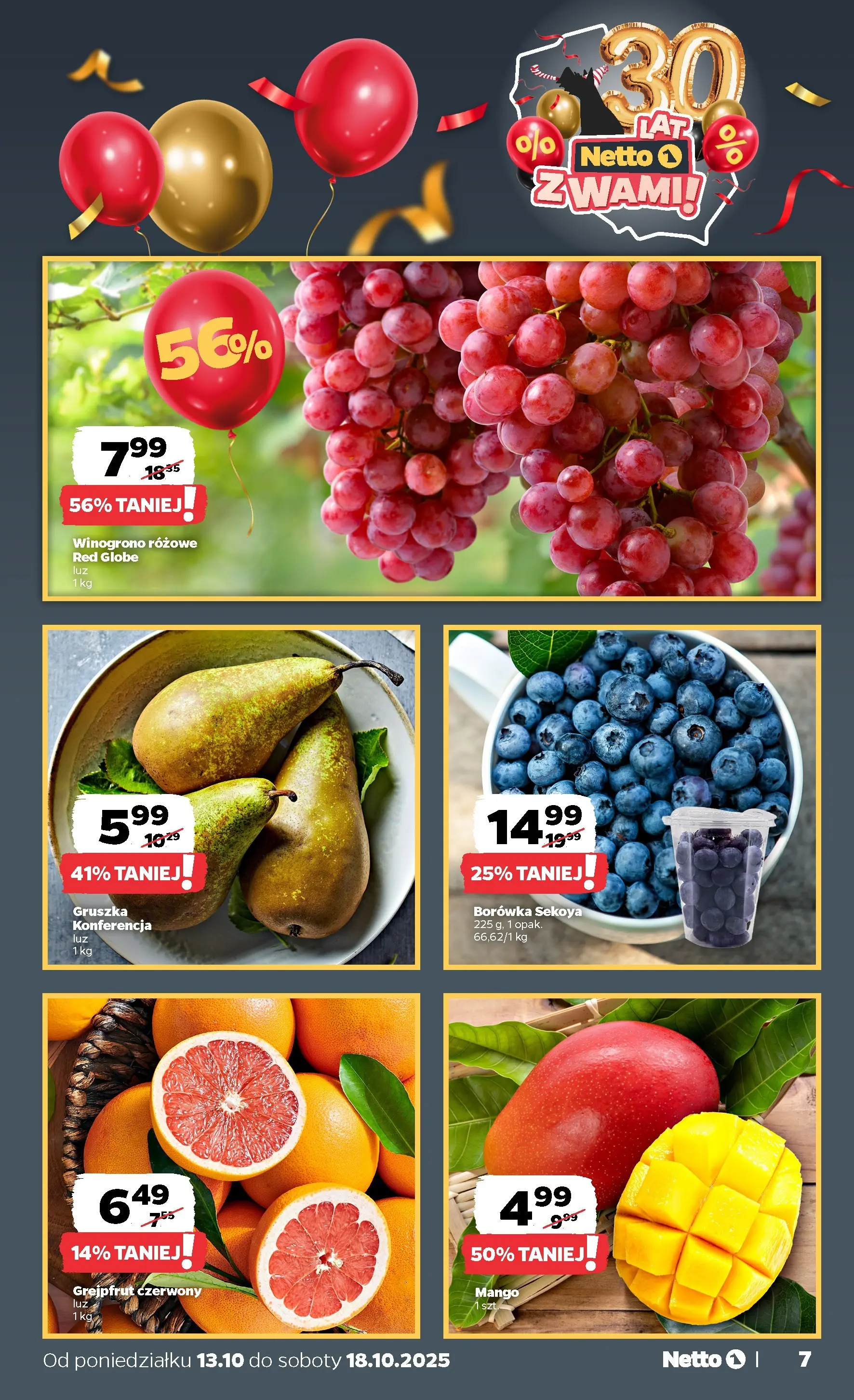 Netto gazetka - Spożywcza od 13.10.2025 - Aktualne promocje | Strona: 7 | Produkty: Mango, Gruszka, Winogrono, Grejpfrut