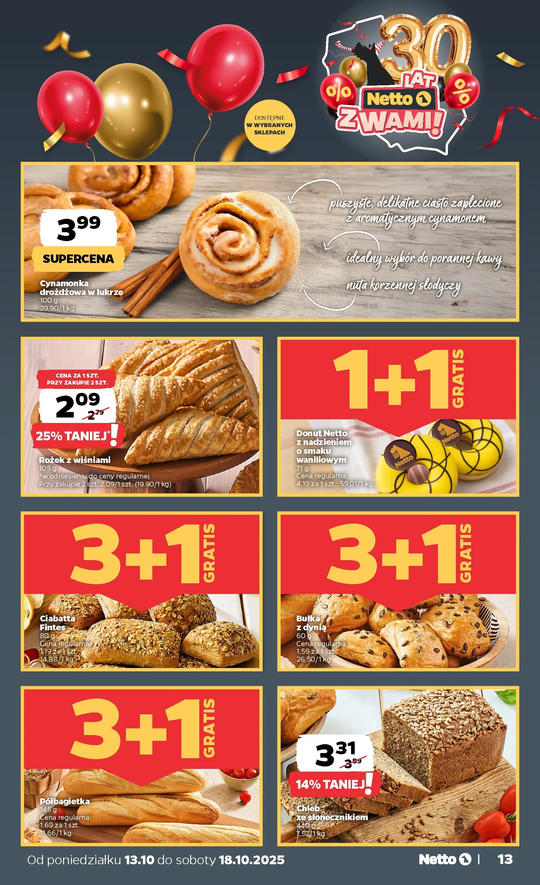 Netto gazetka - Spożywcza od 13.10.2025 - Aktualne promocje | Strona: 13 | Produkty: Dynia, Ciasto, Donut, Chleb