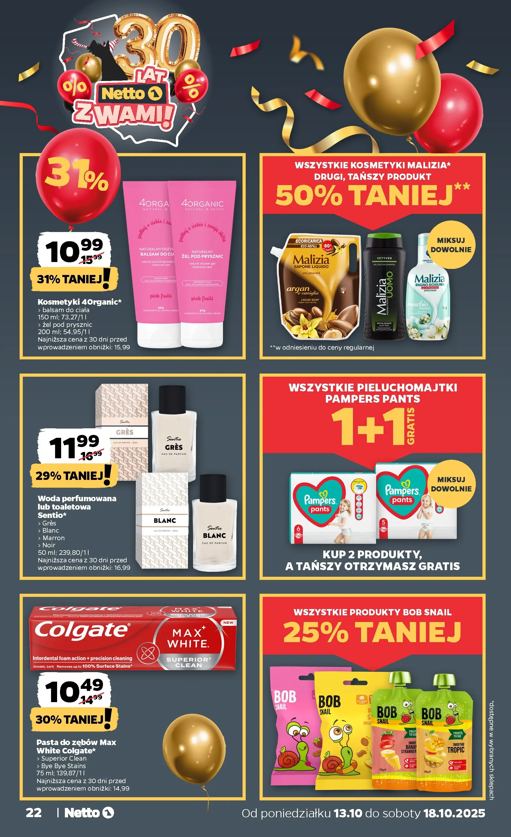 Netto gazetka - Spożywcza od 13.10.2025 - Aktualne promocje | Strona: 22 | Produkty: Kosmetyki, Smoothie, Pieluchomajtki, Żel pod prysznic
