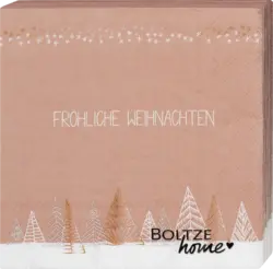 BOLTZE Servietten "FRÖHLICHE WEIHNACHTEN", rosé-weiß (33x33 cm)